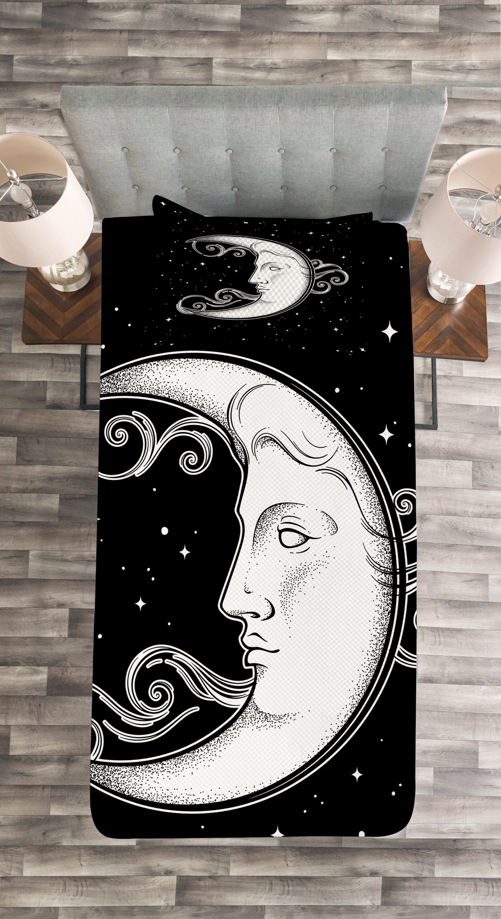 Mond-Strahlen Tagesdecke Crescent mit Abakuhaus, Kissenbezügen Antik Style Waschbar, Set