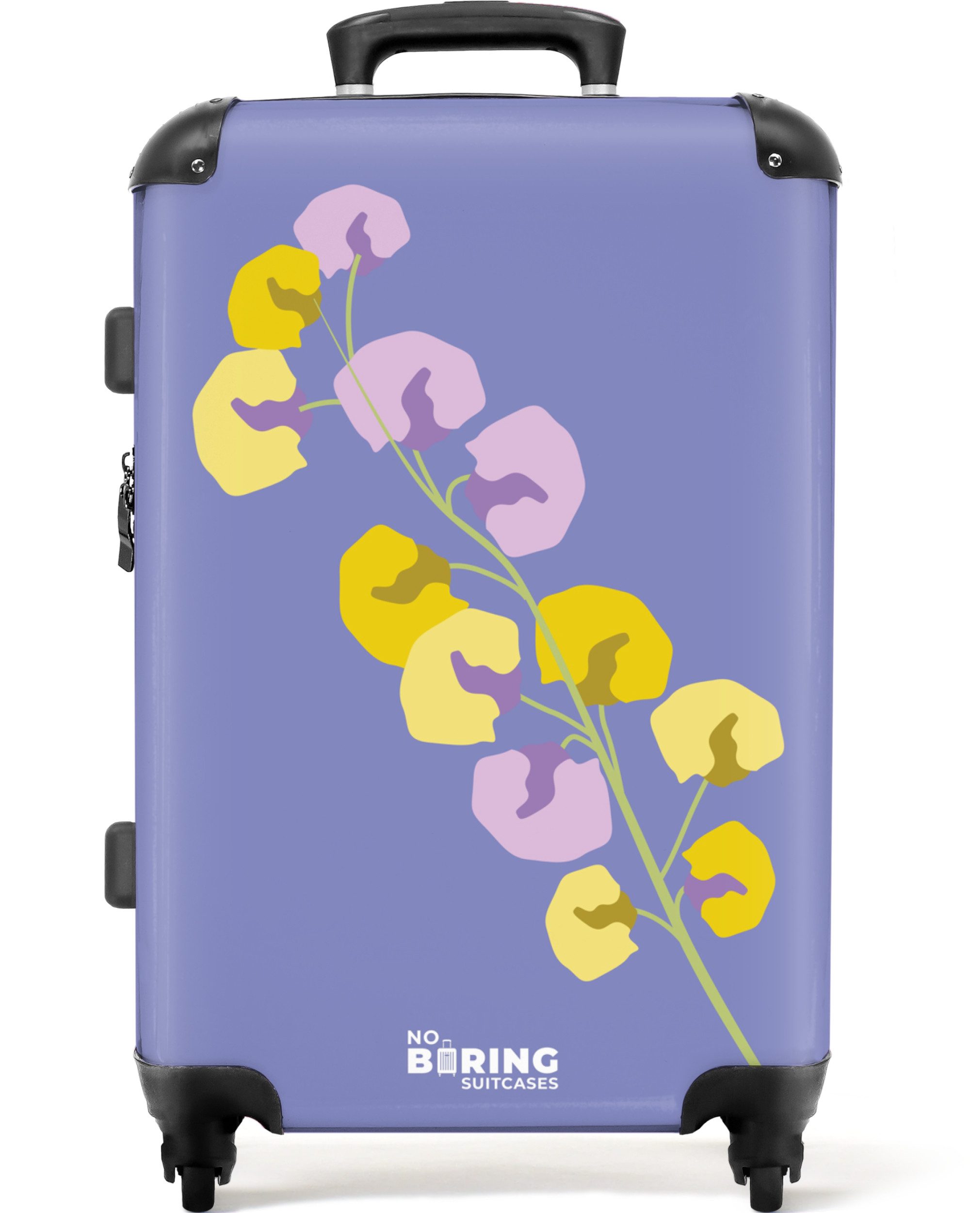 NoBoringSuitcases.com© Hartschalen-Trolley Lila mit bunter Blume günstig online kaufen