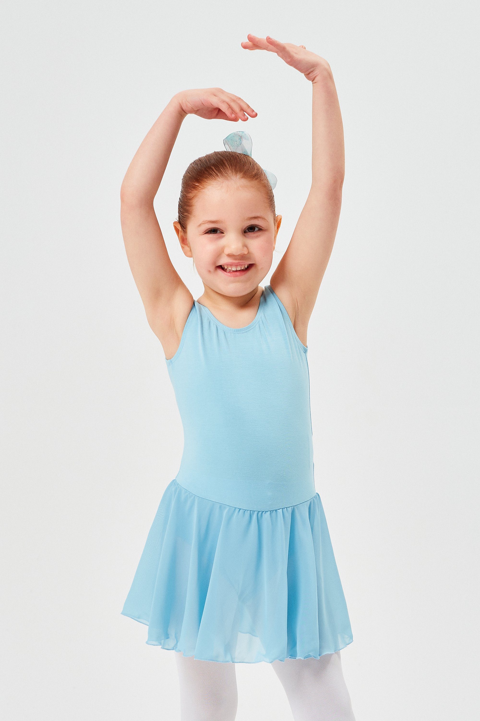 tanzmuster Chiffonkleid Ballett Trikot Minnie mit Chiffon Röckchen Ballettkleid für Mädchen aus wunderbar weichem Baumwollmaterial hellblau