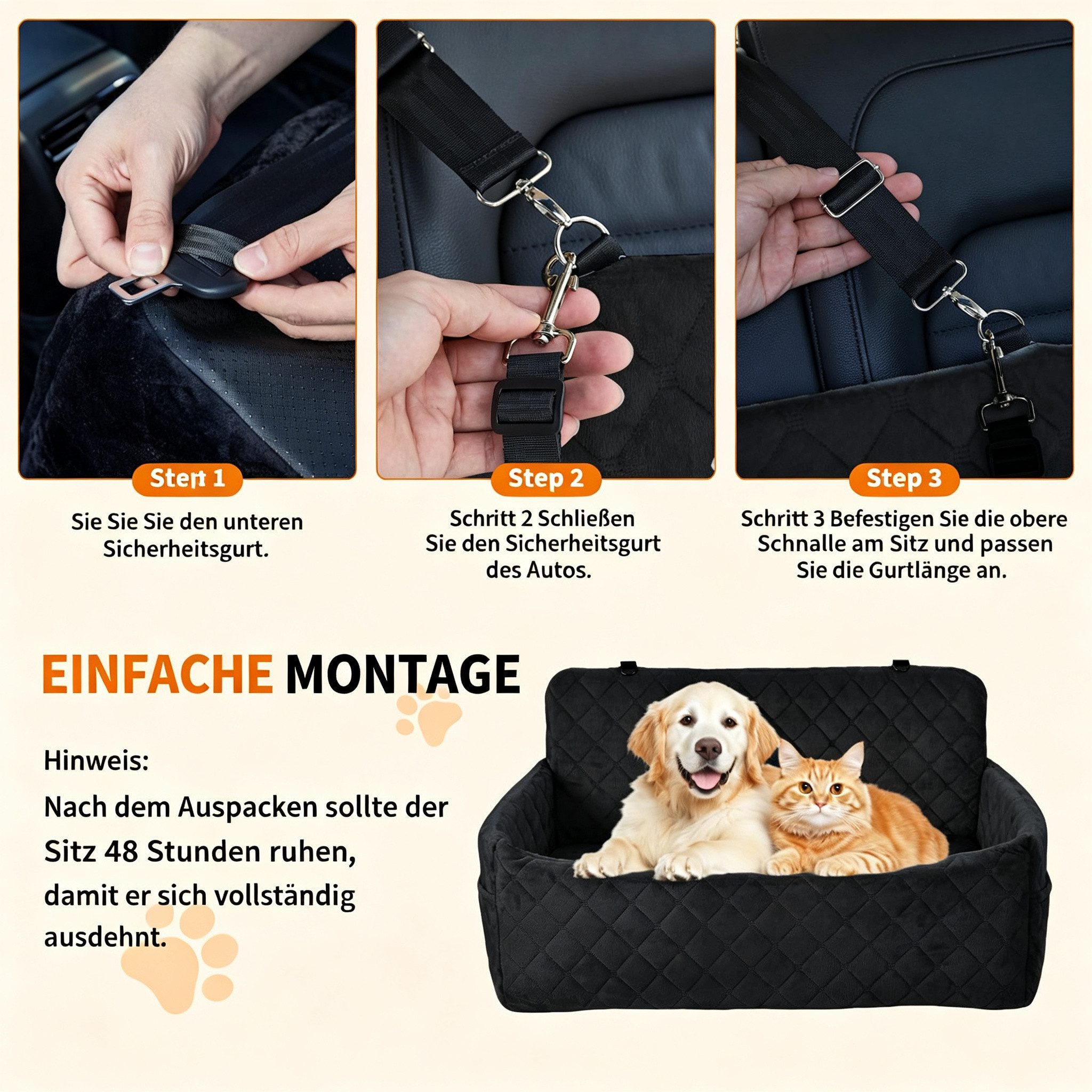GarveeMore Hunde-Autositz 80*50*40cm Plüsch Autohundesitz Groß Mit Befestigungsgurten, bis 25kg Hund, leicht reinigbar, sicher für Autofahrten, Zuhause
