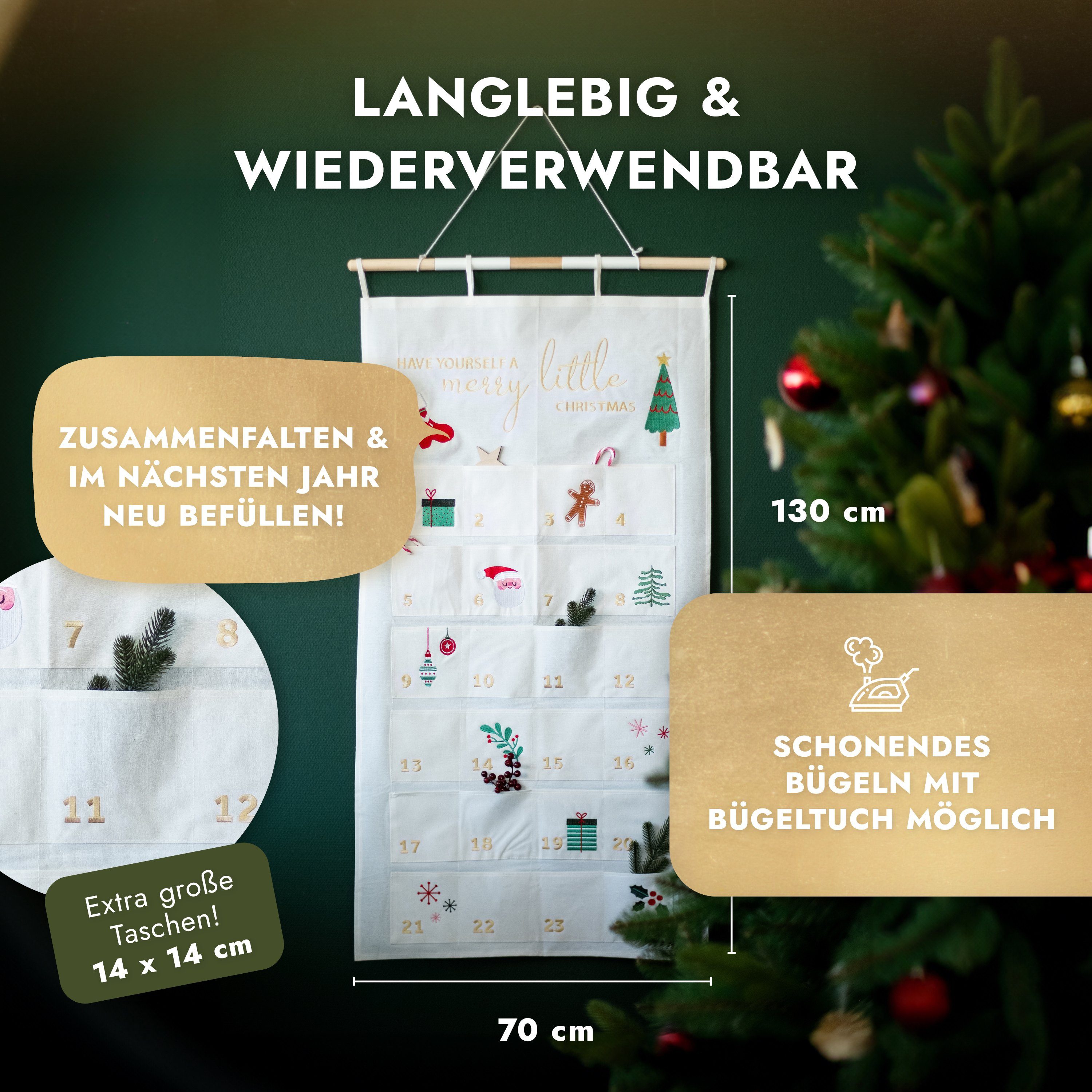 - zum No.016 ® befüllbarer Fächern Adventskalender AMARI Befüllen 24 Wandkalender Gold Adventskalender Amari mit