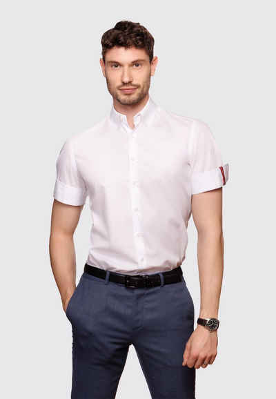 Kragnart Kurzarmhemd knitterfreies Kurzarm Businesshemd, Hemd für Männer weißes kurzarm Freizeithemd aus Baumwolle, Made in Europe