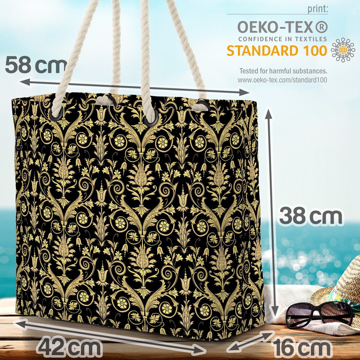 VOID Pflanzen Strandtasche Design Barock interieur Muster Schwarz Italien a Gold Blumen (1-tlg),