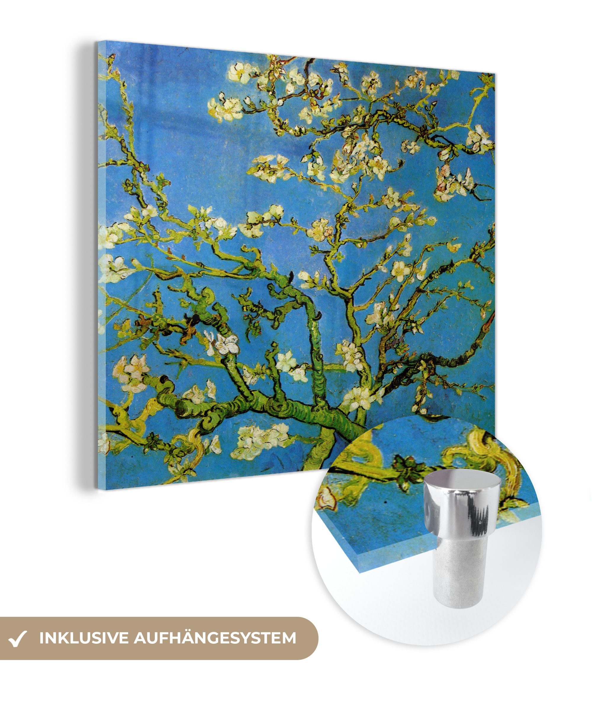 MuchoWow Acrylglasbild Mandelblüte - Gemälde von Vincent van Gogh, (1 St), Glasbilder - Bilder auf Glas Wandbild - Foto auf Glas - Wanddekoration