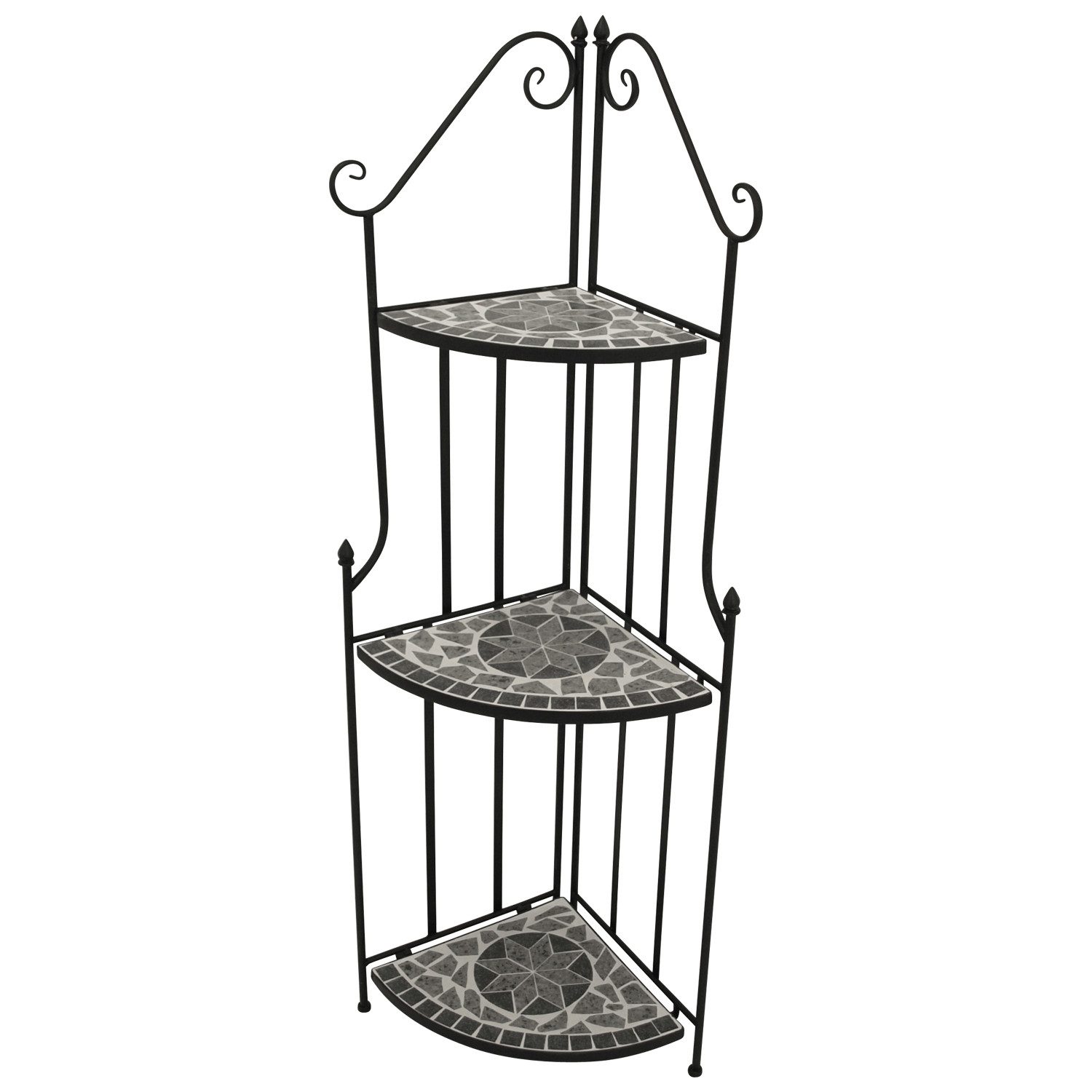 TPFGarden Eckregal GATESHEAD, Standregal für Innen und Außen - Rahmen aus Stahl - Farbe:schwarz/grau, Böden aus echter Keramik in Mosaik Optik - BxTxH: 50x34x141 cm