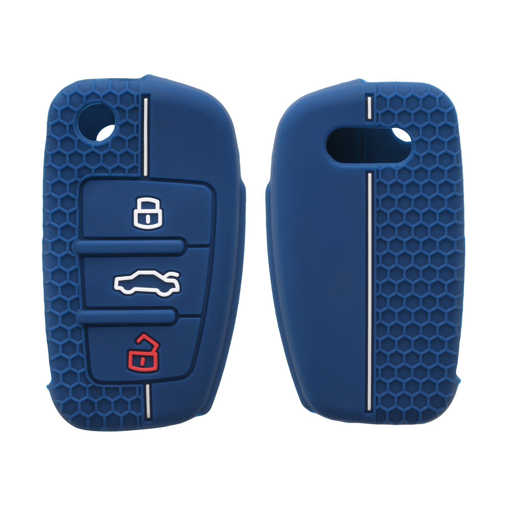 Autoschlüssel Silikon kwmobile Cover Schlüssel Hülle Schlüsseltasche Audi, für Schlüsselhülle Dunkelblau Case