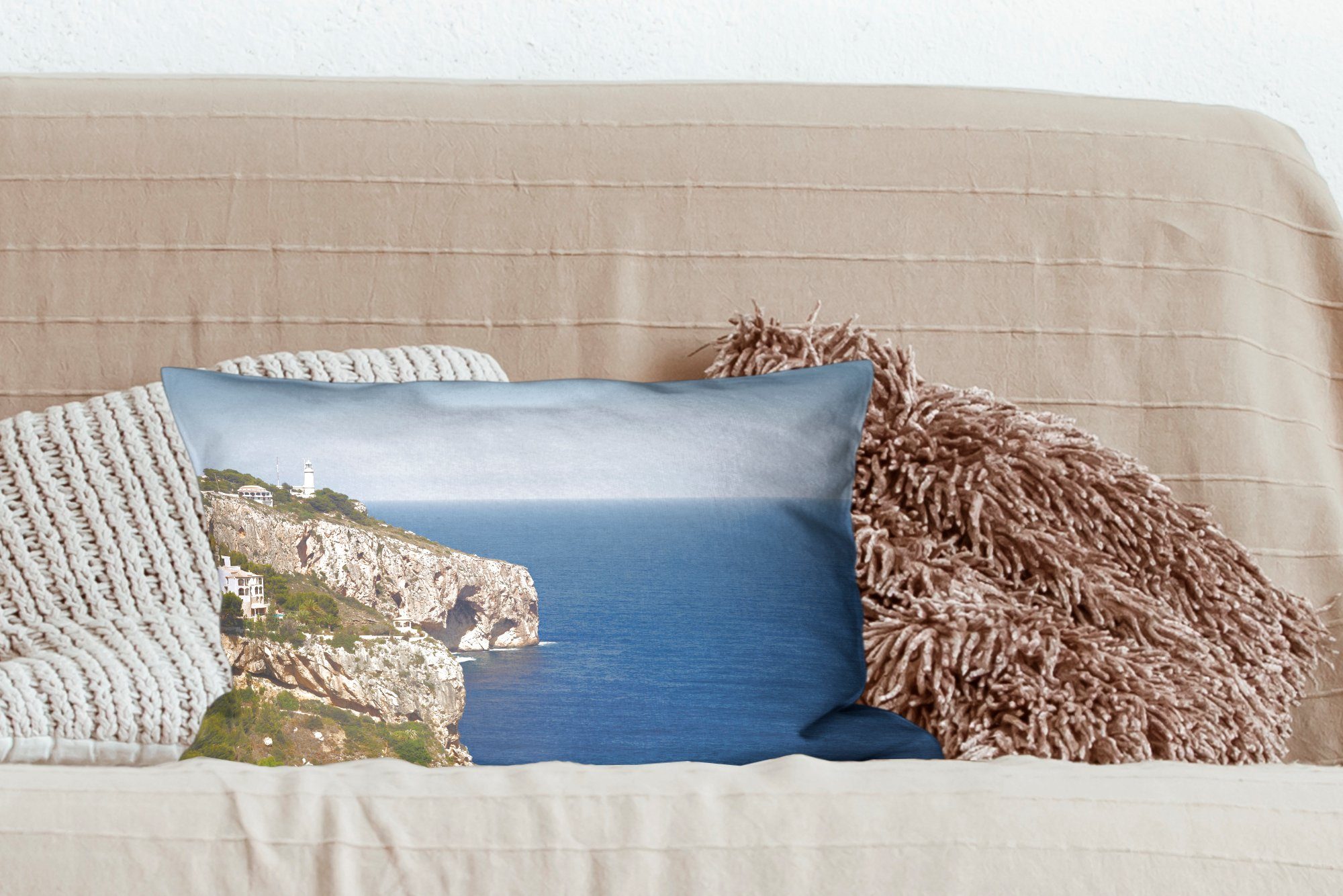 Schlafzimmer Küste, MuchoWow Meer Dekokissen Dekoration, Spanien Dekokissen Zierkissen, Wohzimmer Füllung, - - mit