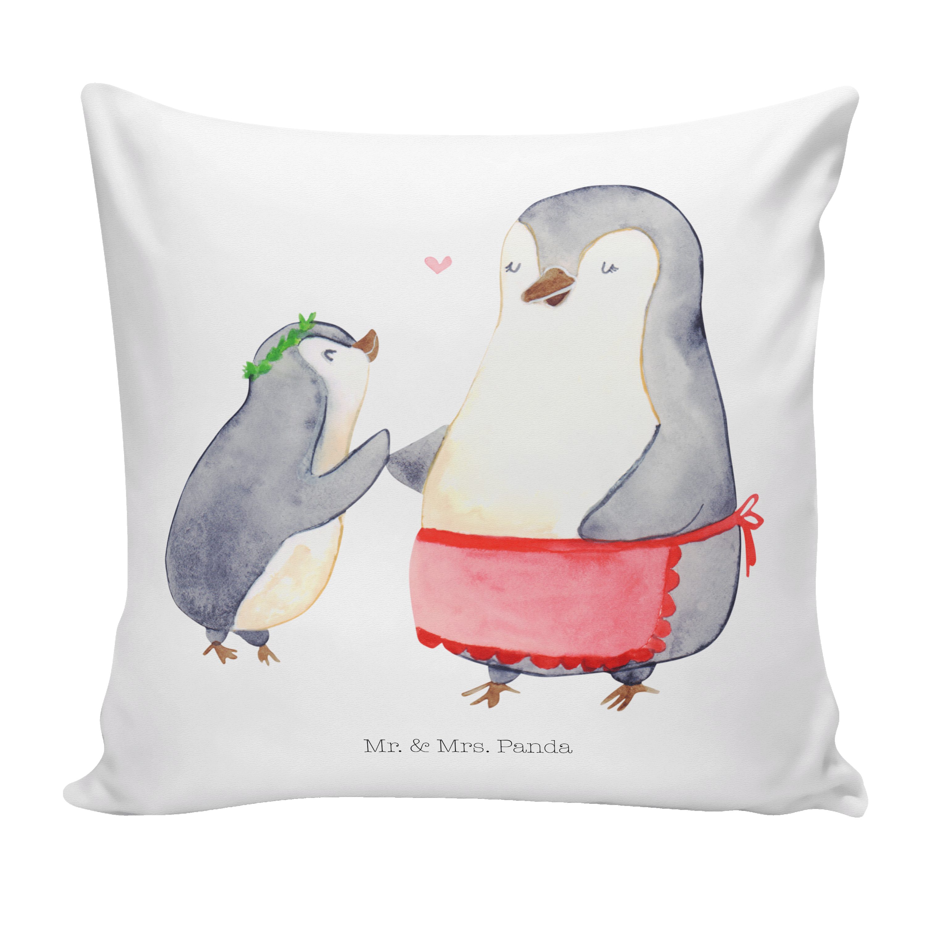 Mr. & Mrs. Panda Dekokissen Pinguin mit Kind - Weiß - Geschenk, Muttertag, Geschenk Mama, Vaterta | Dekokissen