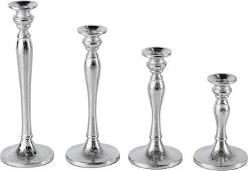 MichaelNoll Kerzenständer 4er Set Kerzenständer Silber Deko Stabkerzen - H 16, 21, 26 und 30 cm