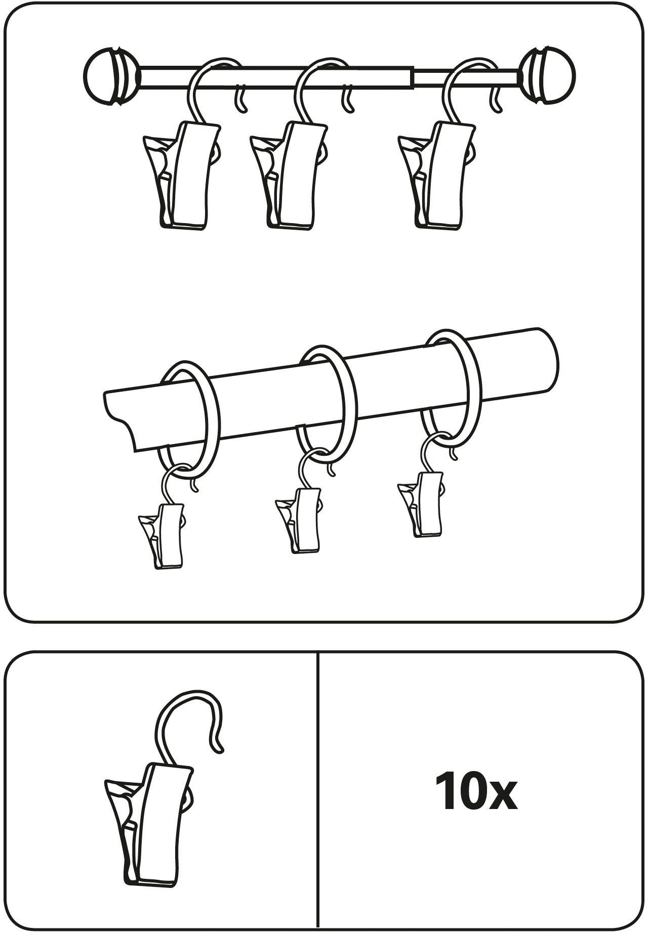 Gardinenhaken Clipshaken mit Klammer Metall, GARDINIA, (10-St), Zubehör  Vitragestangen/Caféhausstangen, für Gardinenringe und Vitragestangen