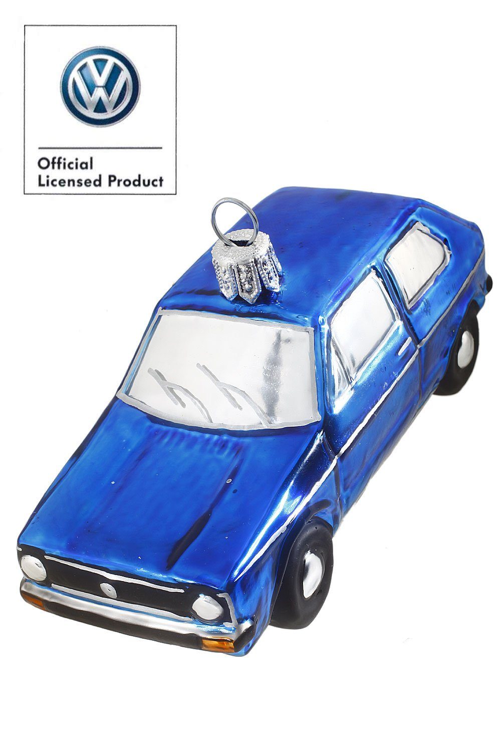 handdekoriert (blau), VW-Golf Christbaumschmuck - Hamburger mundgeblasen - Weihnachtskontor Dekohänger