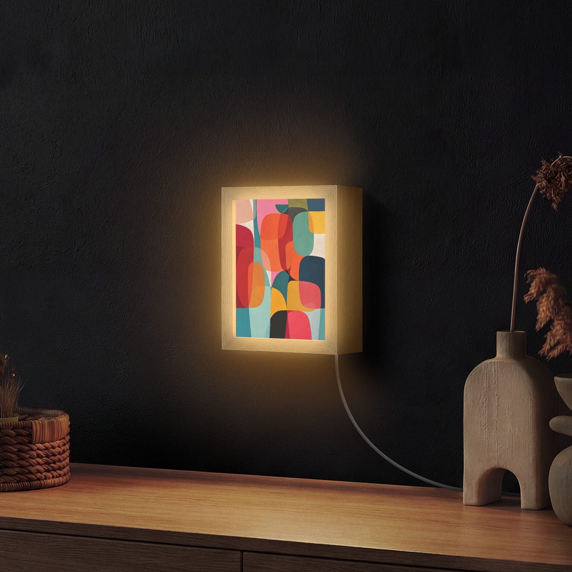 OnlyWow Wandleuchte Lightbox Formen - Bunt - Abstrakt - Flugzeuge, Dimmbar, Farbwechsel, LED, Warmweiß, Kaltweiß, Neutralweiß Einstellbar, Wandlampe Innen, Dimmbar, mit Kabel, LED, Beleuchtung, Wohnzimmer