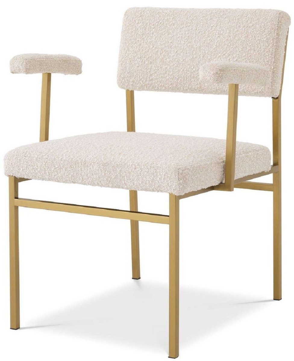 Casa Padrino Esszimmerstuhl Luxus Esszimmerstuhl Creme / Messingfarben 64 x 67 x H. 84 cm - Edler Küchenstuhl mit Armlehnen - Luxus Esszimmer Möbel | Stühle