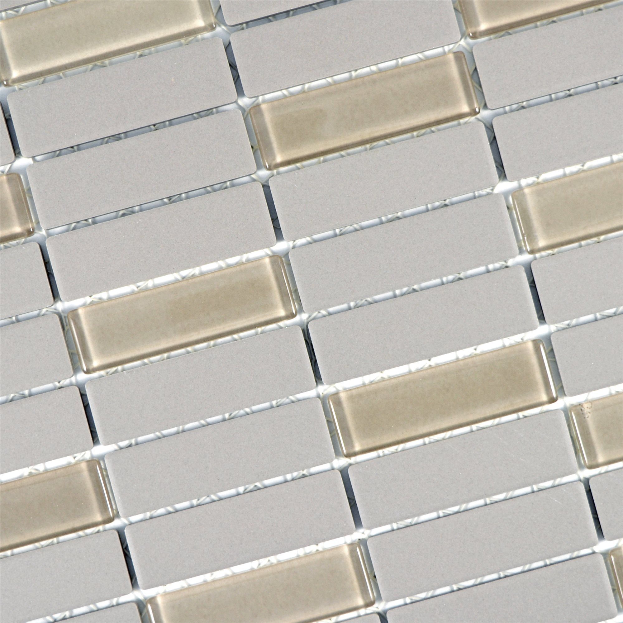 Mosafil Mosaikfliesen Keramik Glas Mosaikfliesen Garden Unglasiert Stäbchen, Glas-Keramik 29.000x29.700, beige-grau, Verlegefertig auf ein Netz geklebt - Frostsicher - Wasserfest