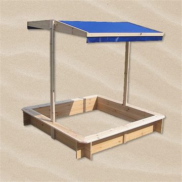 Melko Sandkasten Holzsandkasten Sandkiste 120x120 CM in Braun aus Holz mit verstellbaren Dach Blau Sandbox Sandkasten Spielhaus, (Stück), Mit verstellbarem Sonnendach
