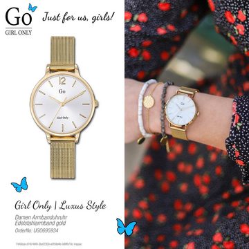 Girl Only Quarzuhr Girl Only Damen Armbanduhr gold, Damenuhr rund, mittel (ca. 32mm), Edelstahlarmband, Luxus-Style