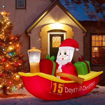 COSTWAY Weihnachtsmann, LED Deko Countdown im Ruderboot aufblasbar