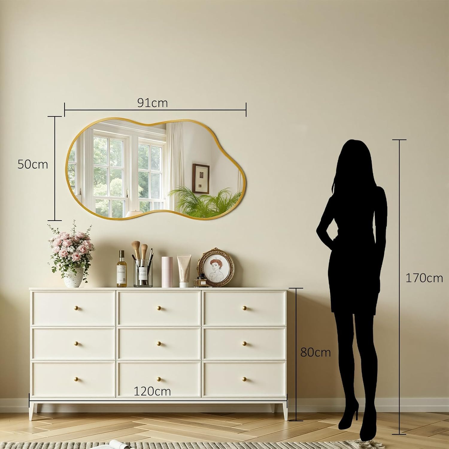 TLGREEN Dekospiegel Wandspiegel, (Wolkenspiegel mit Gehärtetes Glas, Aluminiumrahmen), für Wohnzimmer Schlafzimmer Badezimmer