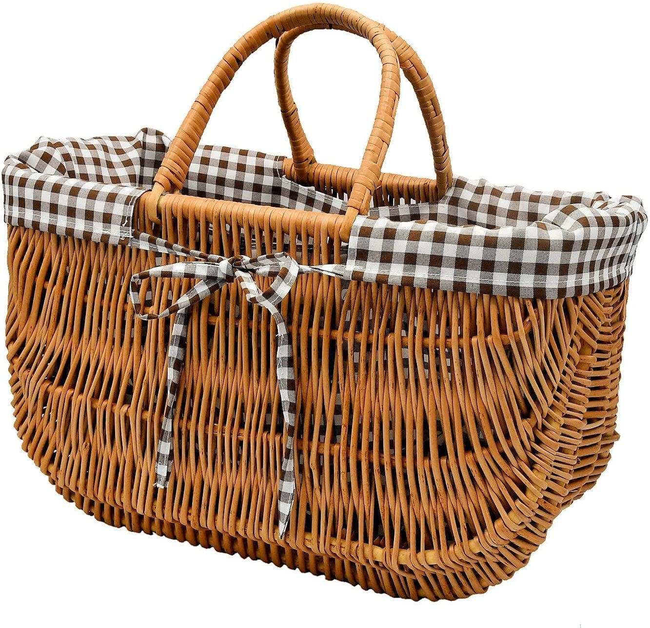MyBer® Handtasche Tasche Korb aus Weide, Weidenkorb, Tragekorb, Einkaufskorb geflochten (1-tlg., mit pflegeleichter Stoffeinlage), braun mit Stoffeinlage Handarbeit 40/19/29cm K9-489-SBR