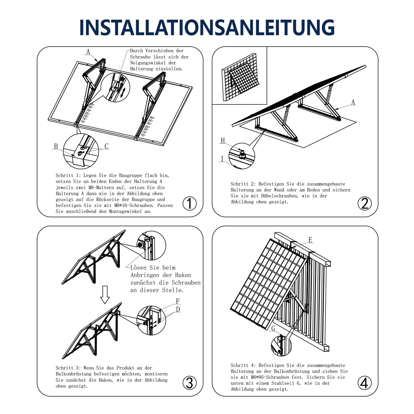 Rhein Beleuchtung Balkonkraftwerk Balkonkraftwerk Halterung, Solarmodul Halterung für Balkon, (Set, 2-St., PV Halterung Flachdach für 2×400–550 W, 30–35 mm), 10 – Bild 5 von 5