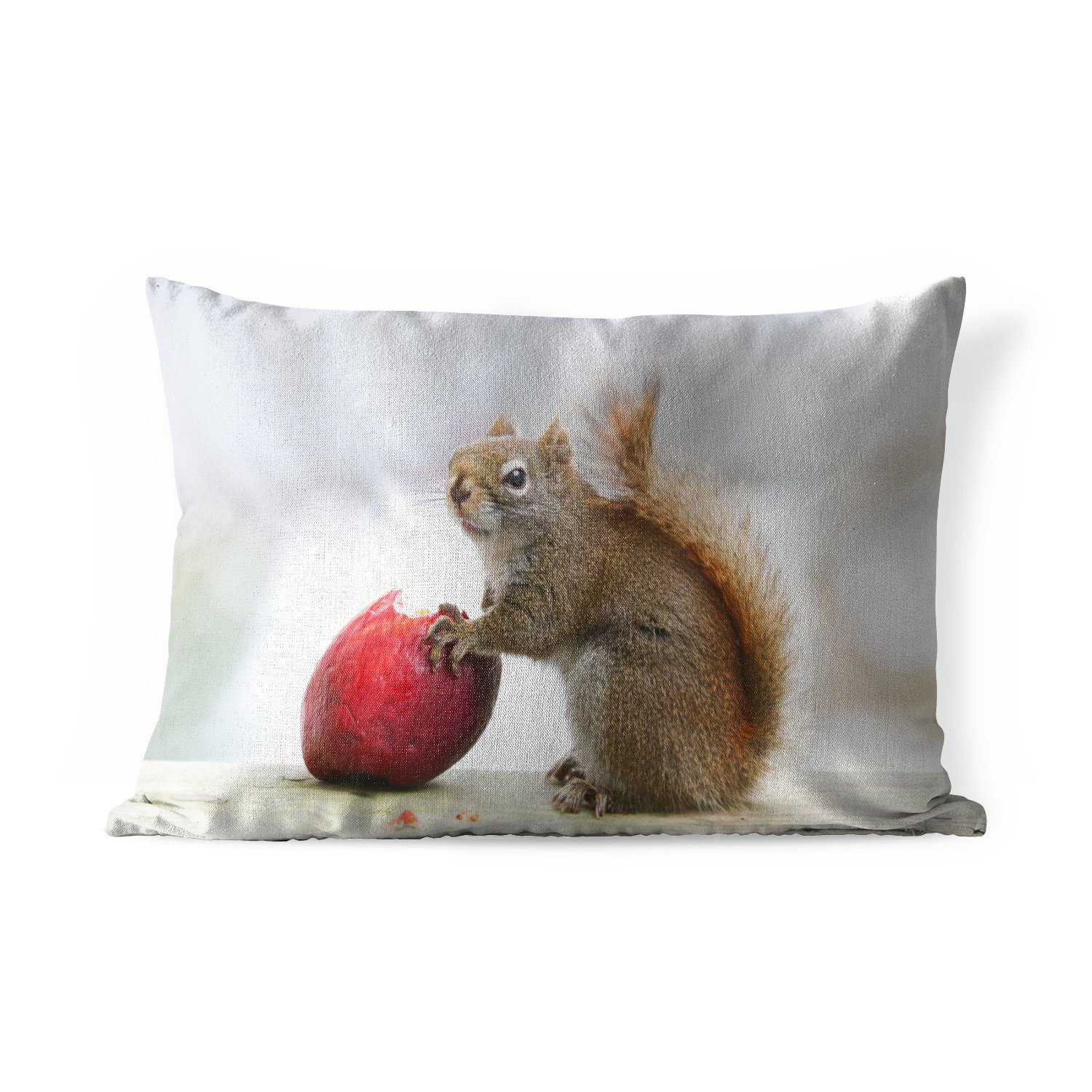 MuchoWow Dekokissen Eichhörnchen isst einen Apfel, Outdoor-Dekorationskissen, Polyester, Dekokissenbezug, Kissenhülle