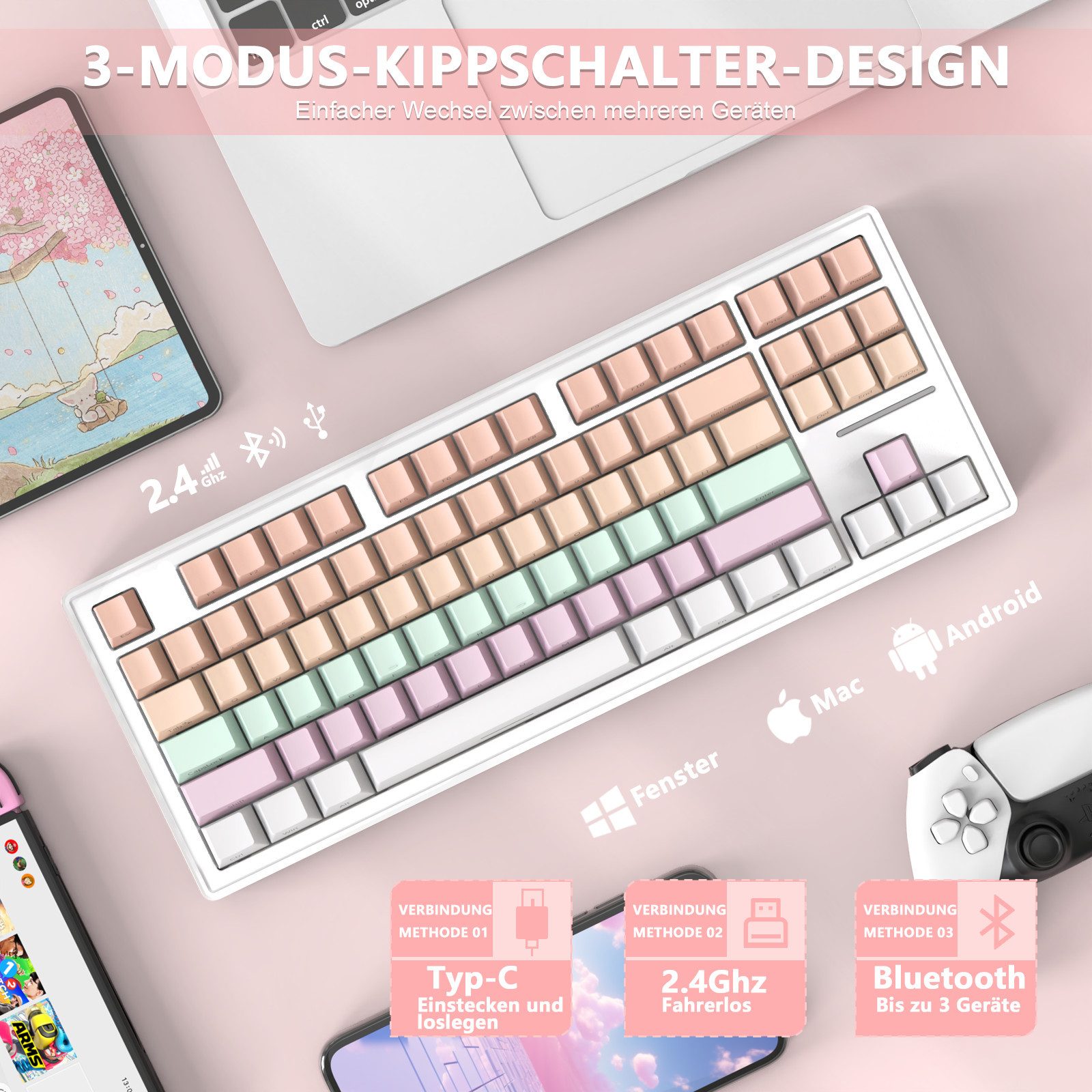 ATTACK SHARK M87 80% Kabellose Gaming-Tastatur, 27 RGB, TKL,Hot-Swap-Linearschalter Gaming-Tastatur (PBT-Tastenkappe,Anti-Ghosting)