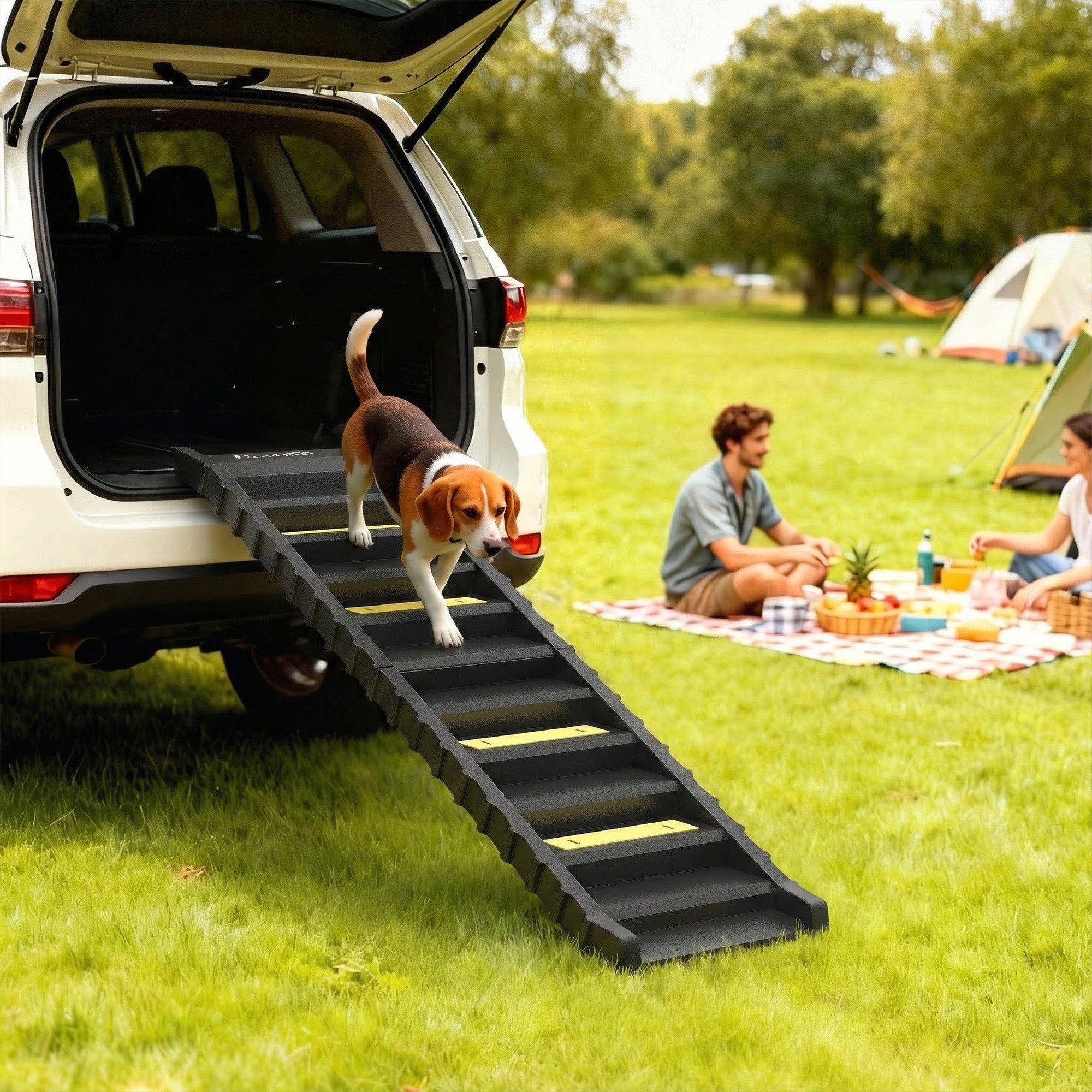PawHut Hunderampe klappbar Hundetreppe Auto & SUV rutschfest Einstiegshilfe (klappbar Hundetreppe, 1-St., rutschfest Hundeautorampe), 154x40cm, für Große & Kleine Tiere bis 25 kg Schwarz