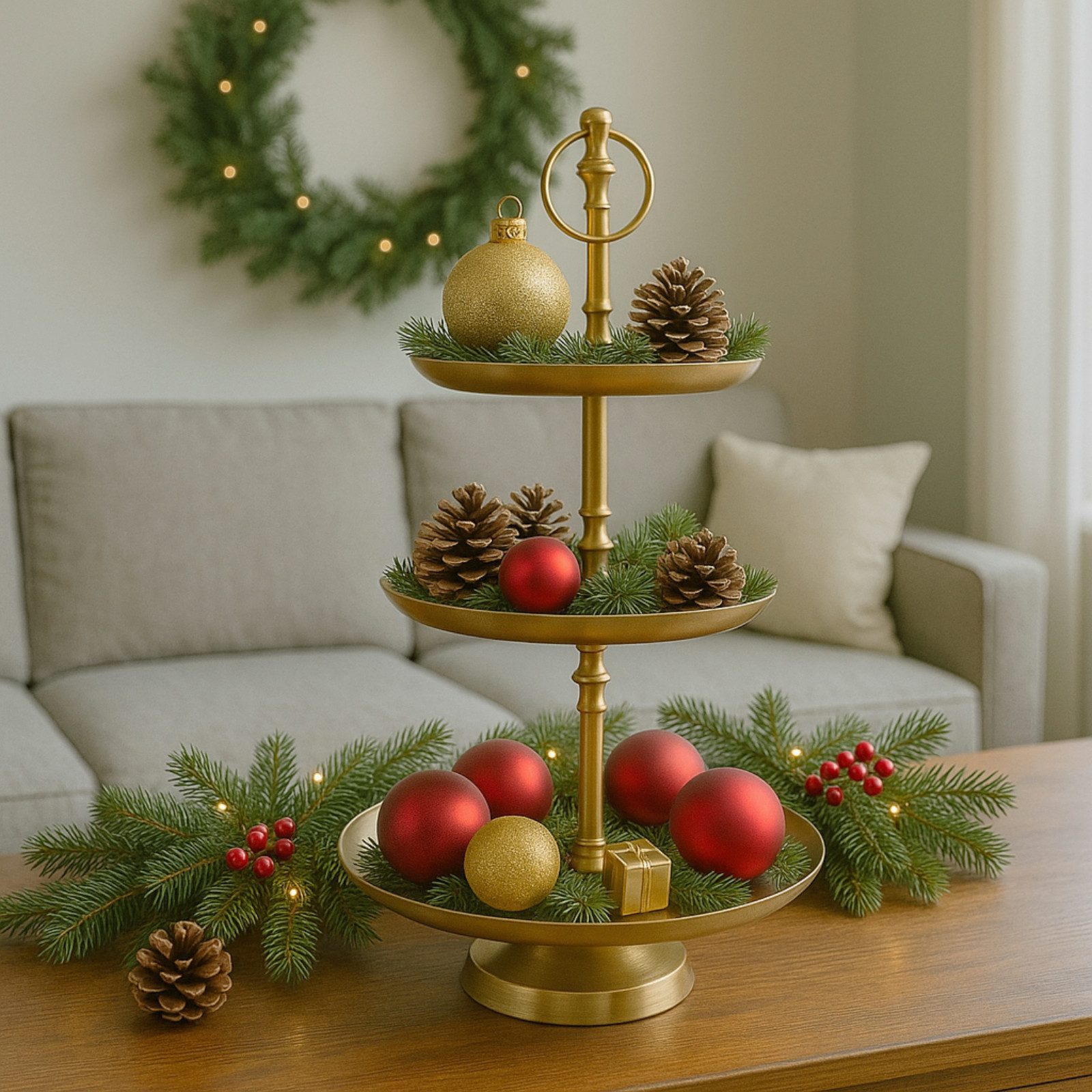 Koopman Etagere Servierständer 50x30 cm Goldfarbend Aufbewahrung Metall Demontiert, Metall, (Stück, 1-tlg., Packung), 3 Etagen, Metall, 50x30cm, Keksständer, Servierständer