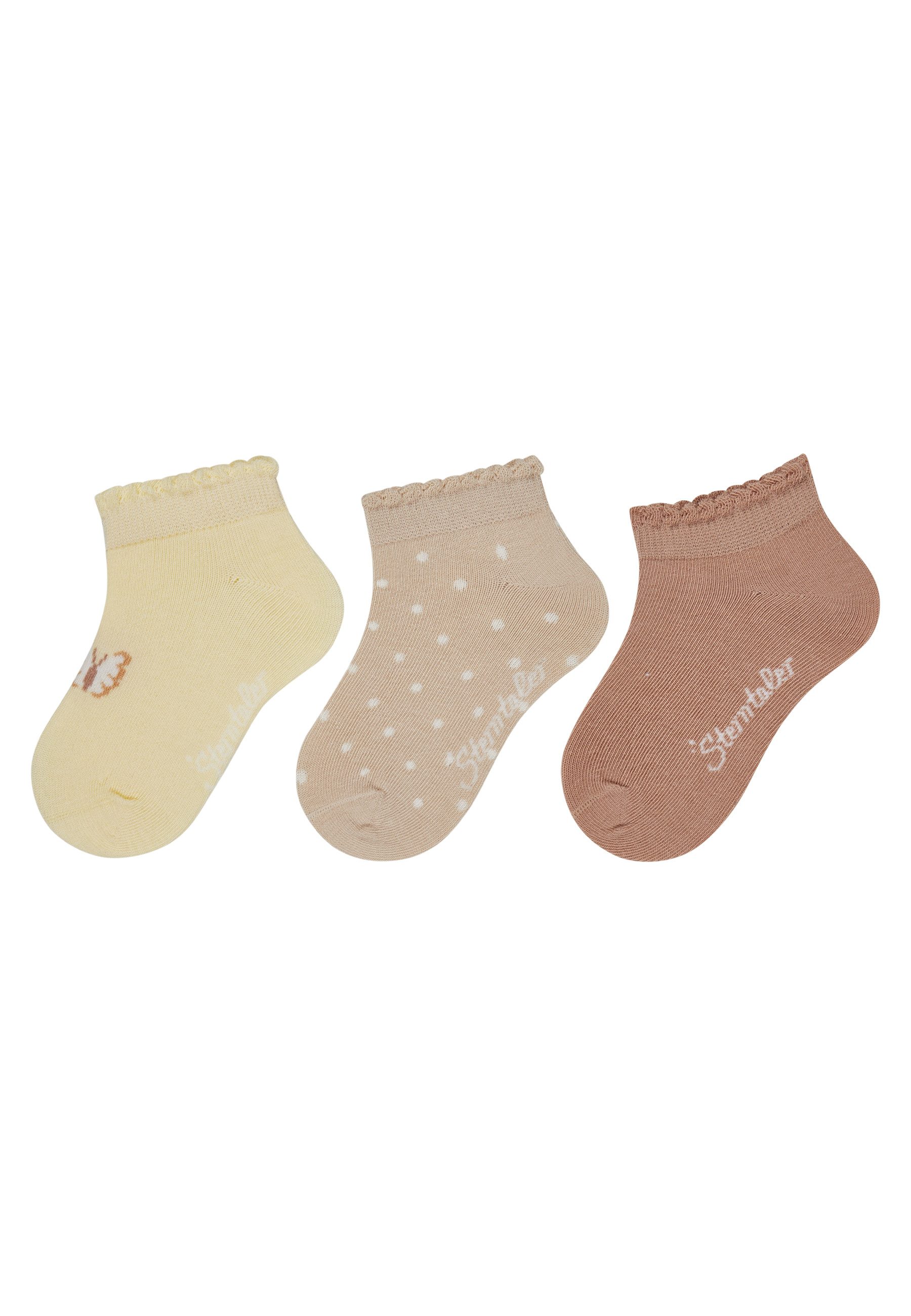 Sterntaler® Sneakersocken Sneaker Socken 3er-Pack Schmetterling (3-Paar, Sneaker Socken 3er-Pack Schmetterling) Sneaker Socken 3er Pack mit Schmetterling, Punkte & Uni, aus Baumwolle