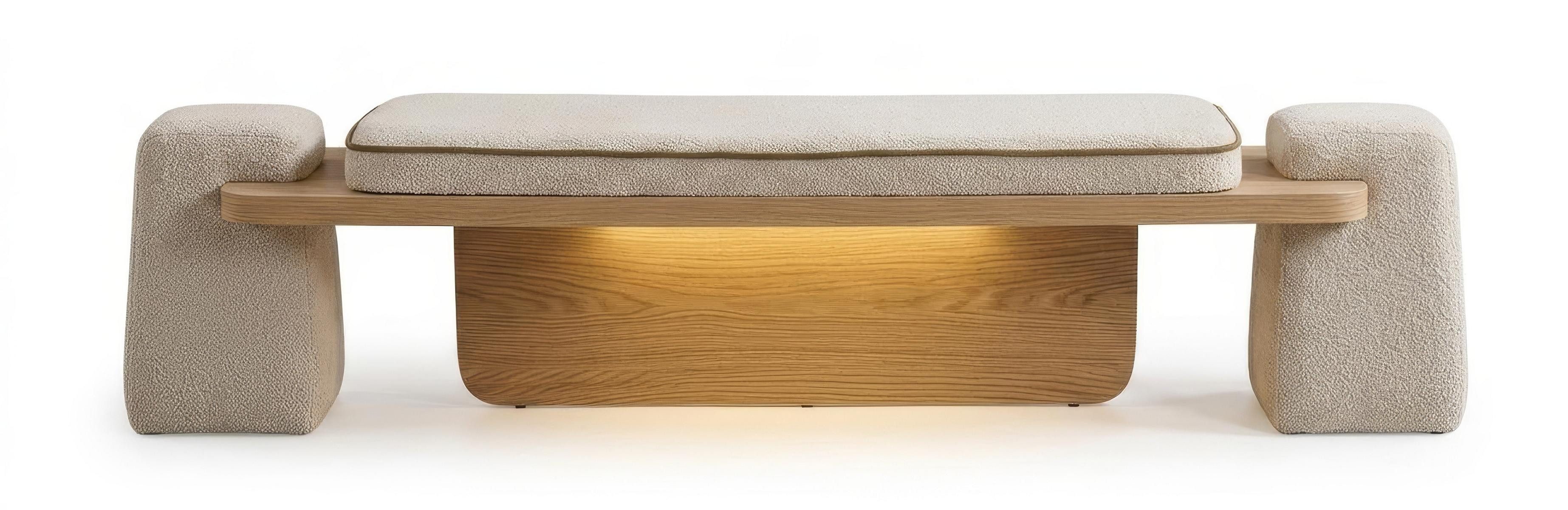 JVmoebel Bettbank Bettbank Sitzbank Modern Beige Edel Luxus Design Schlafzimmer Bank LED, Made in Europa