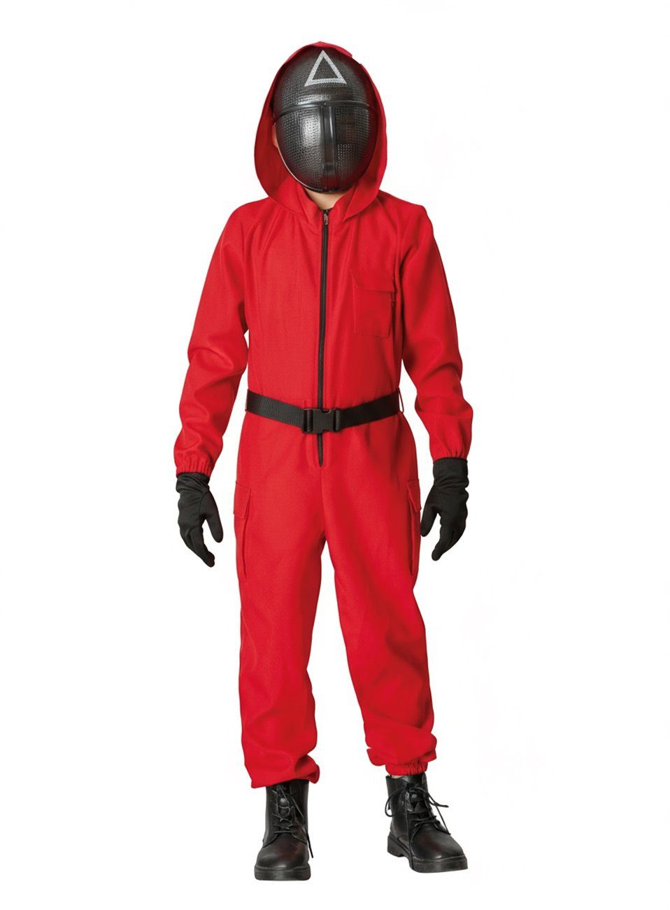 Maskworld Kostüm Squid Game Aufseher Overall Halloween Kostüm Kind, Roter Kinderoverall der Aufseher