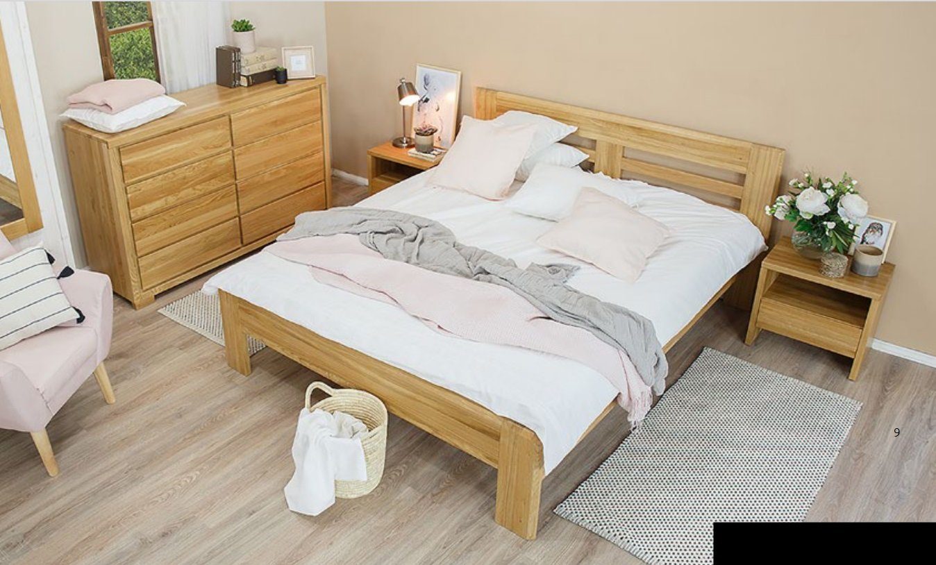 JVmoebel Echtes 2x Holz Schlafzimmer-Set, Betten Bett 3tlg. Möbel Nachttische Schlafzimmer Set Massivholz