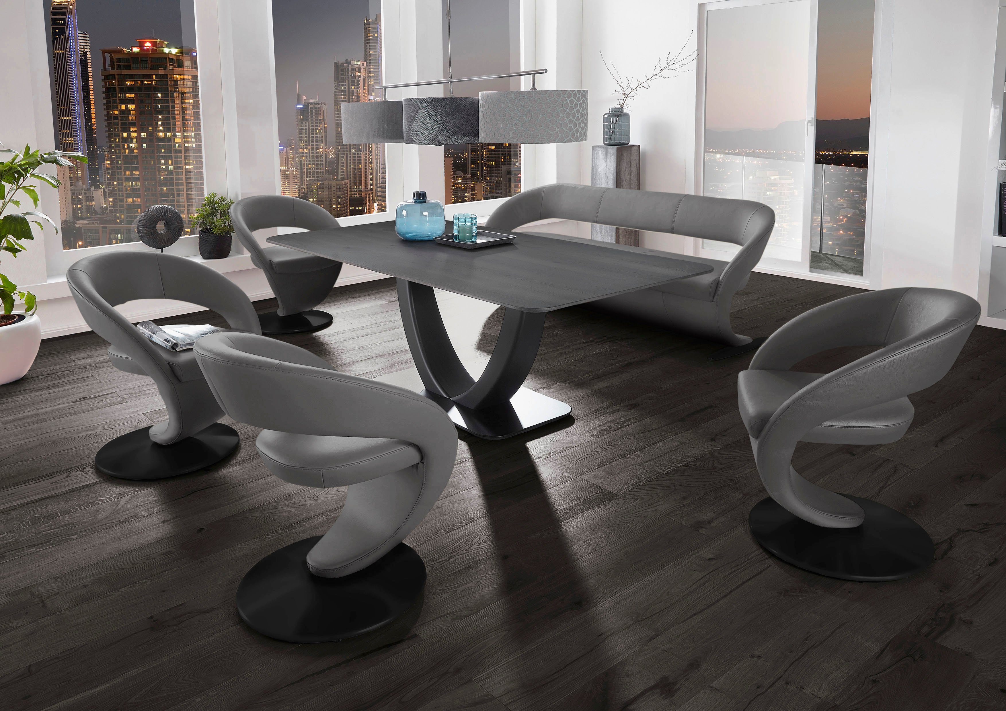 Komfort & 4 K+W Tischplatte (Set), 180x90cm, Essgruppe Design-Drehstühlen Wohnen Wave, Tisch in und Wildeiche