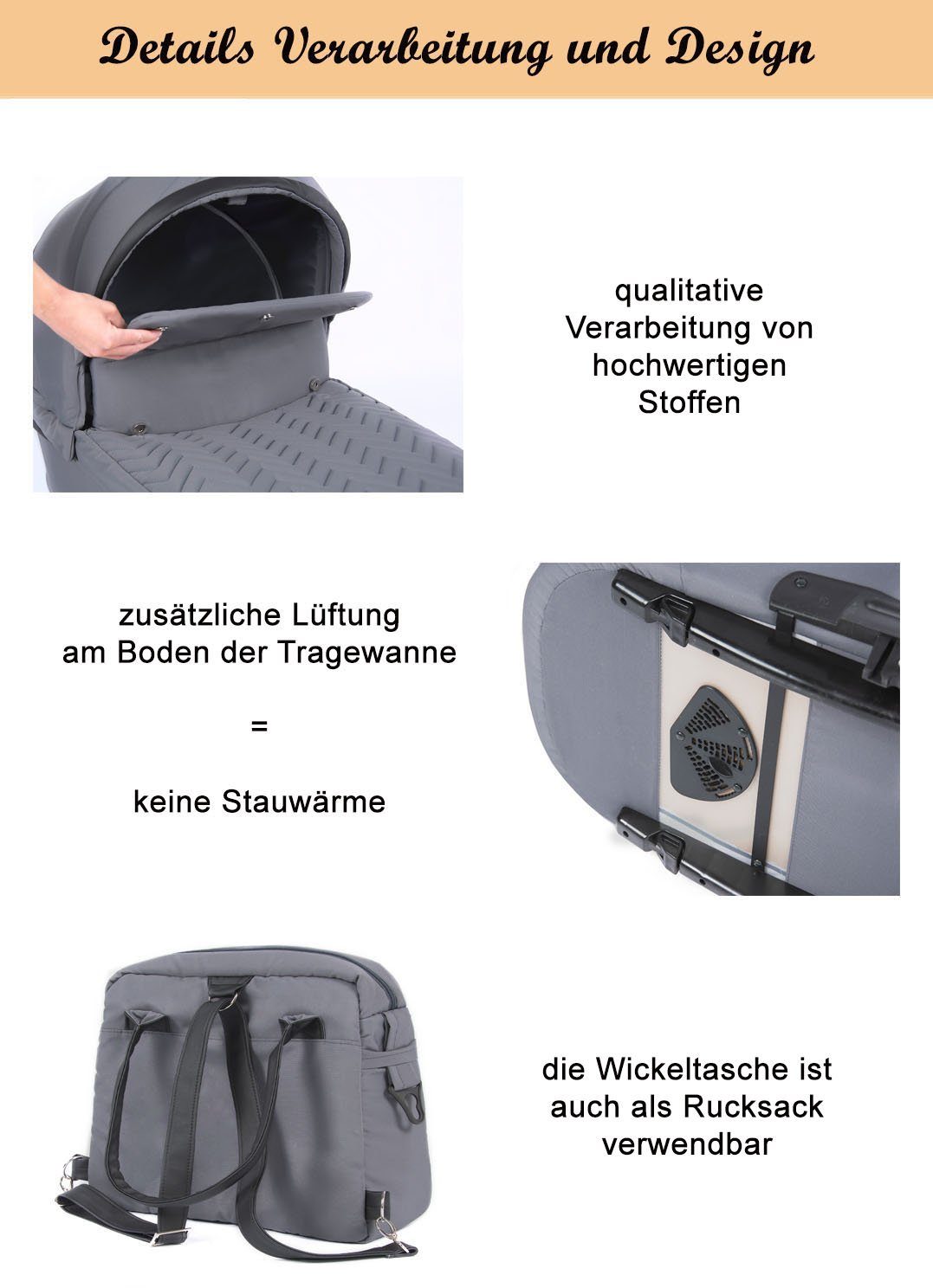 Gestell schwarz Kombi-Kinderwagen Dante in Teile in Kinderwagen-Set Tannengrün 3 - Farben babies-on-wheels - 16 1 13 =