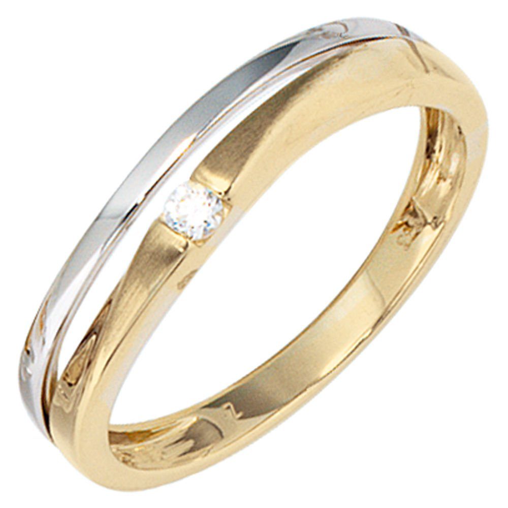 Schmuck Krone Fingerring Ring Goldring Damenring Zirkonia 333 Gold teilmattiert gelb/weiß, Gold 333