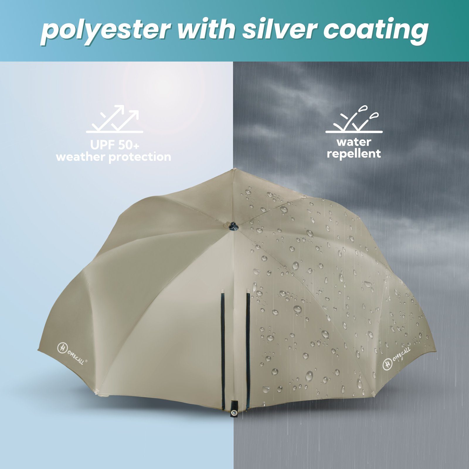 umbrella 2-3 zum mit 50+ Personen Strandmuschel Khaki, UV-resistentes Strandschirm, Umfunktionieren Sonnenschirm HOMECALL für system