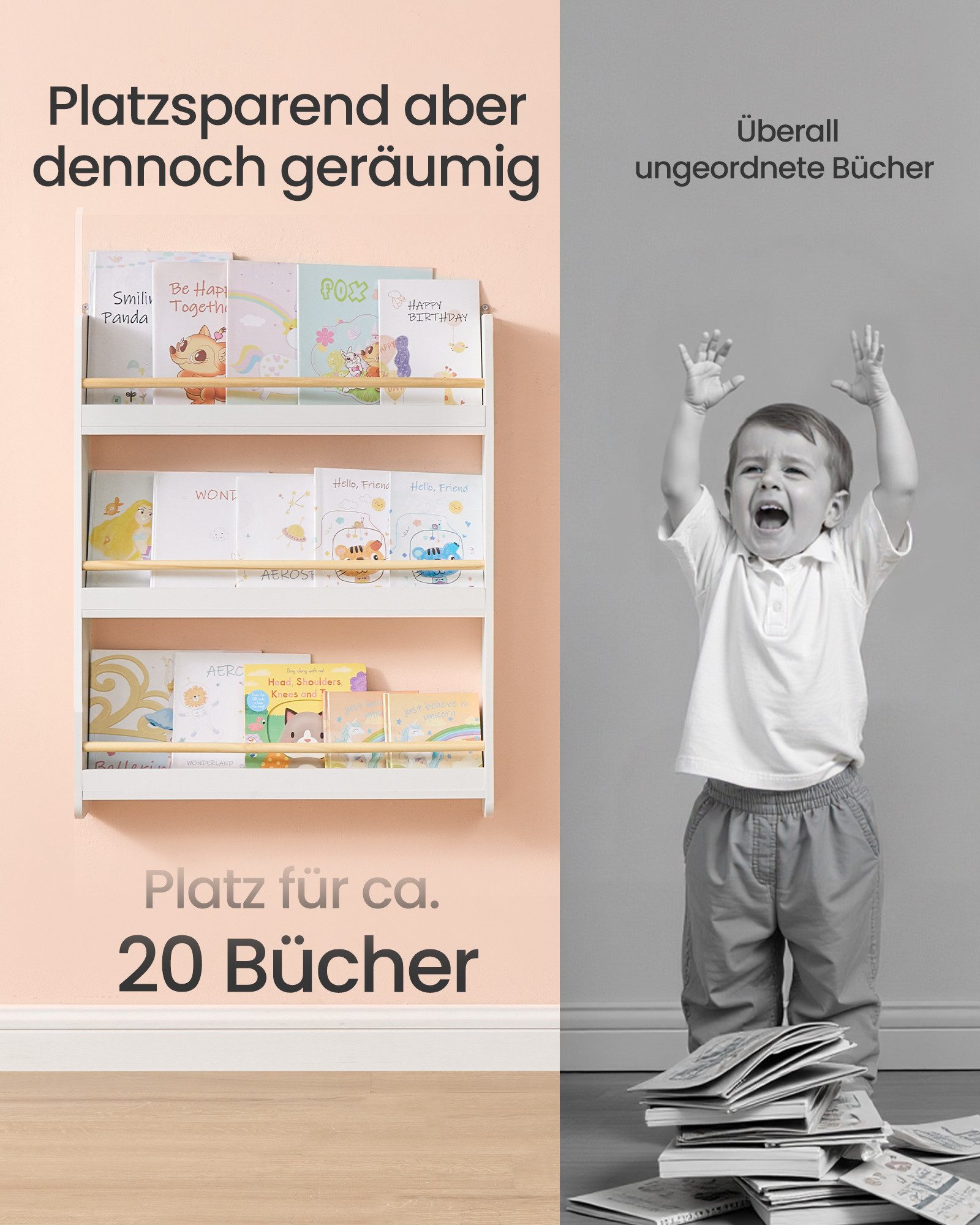 SONGMICS Toy Chest Bookshelf for Children, with 3 Levels, Toy Shelf, Wall Shelf, for Children's Room, Playroom