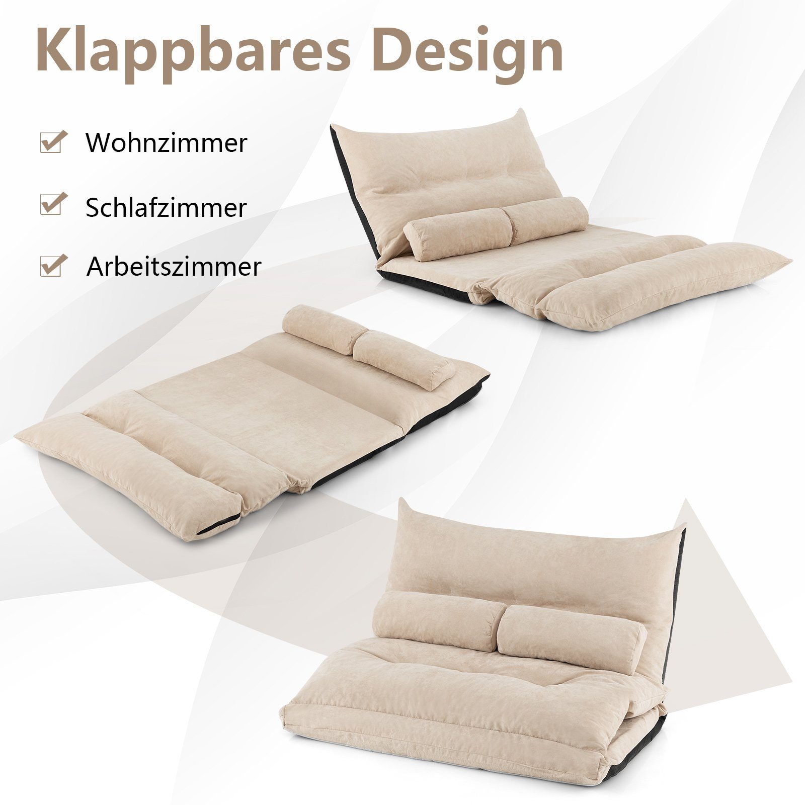 COSTWAY Sofa Bodensofa, verstellbare Rückenlehne, 3in1 Schlafsofa mit Kissen