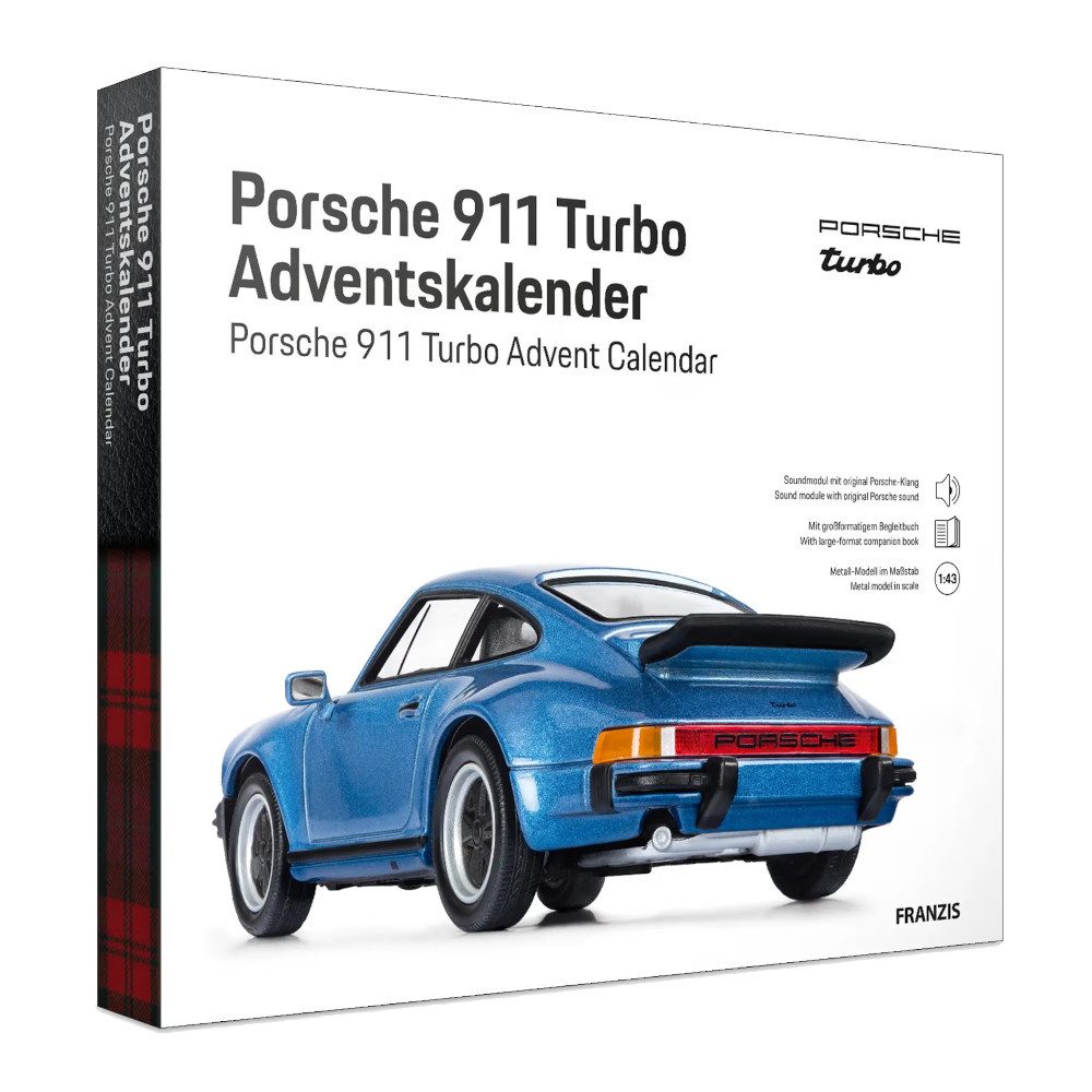 Franzis Adventskalender Porsche 911 Turbo Adventskalender 2025 – Modellauto 1:43 (24-tlg), Bauen Sie in 24 Tagen Ihren eigenen Porsche 911 Turbo!