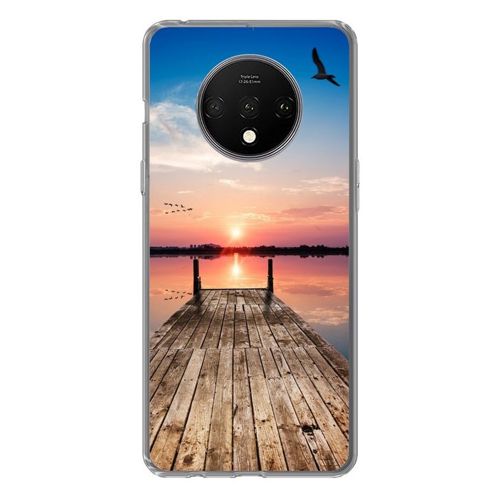 MuchoWow Handyhülle Steg - Wasser - Sonnenuntergang - Rosa - Horizont Phone Case Handyhülle OnePlus 7T Silikon Schutzhülle