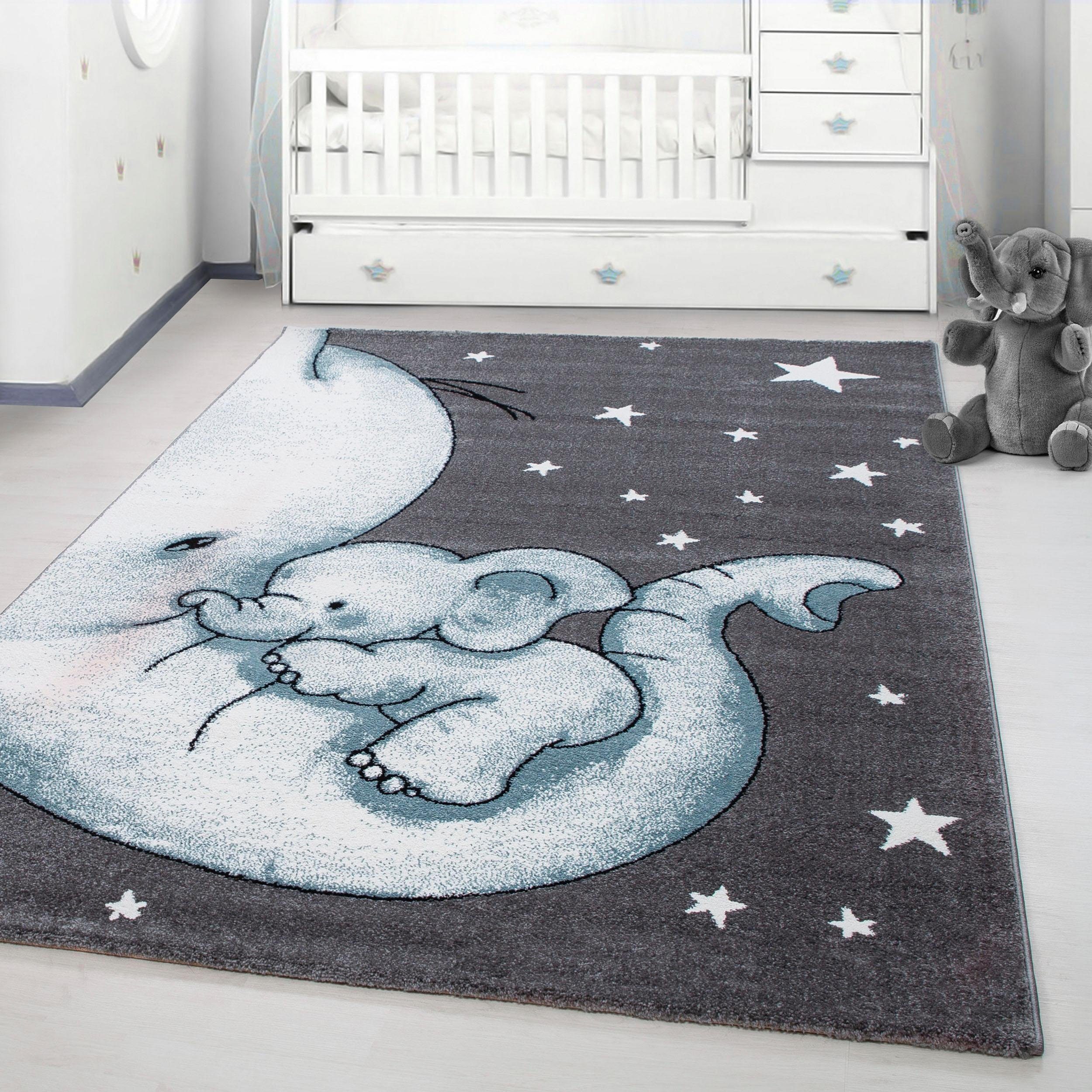 Ayyildiz Teppiche Kinderteppich Kids 560, auch in rund erhältlich, rechteckig, Höhe: 12 mm, auch in rund, Elefanten Baby Sterne, Kurzflor