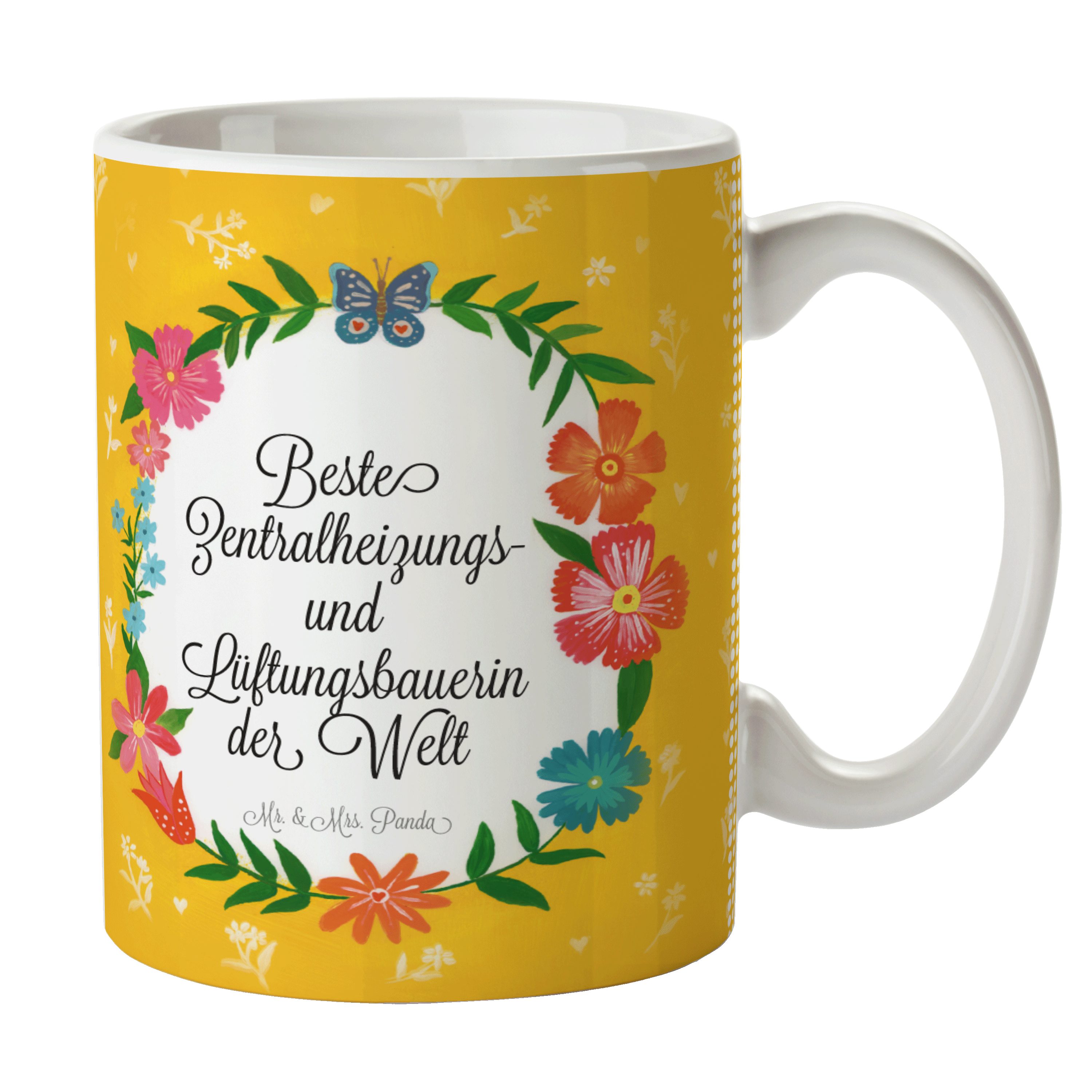 Mr. & Mrs. Panda Tasse Zentralheizungs- und Lüftungsbauerin - Geschenk, Ausbildung, Tasse Sp, Keramik