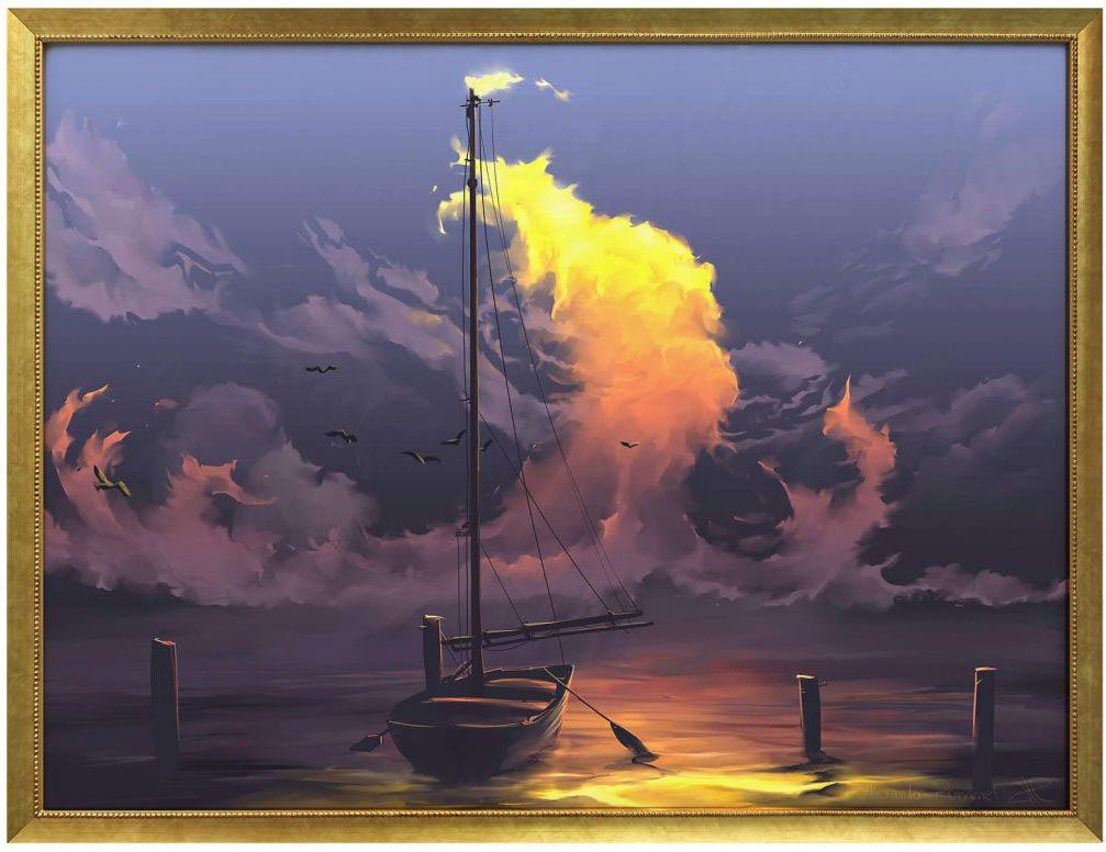 Segelboot, Surrealismus Poster, Boote Wandbild, (1 Schiffe & Poster Bild Wandposter Wall-Art Bild, St),