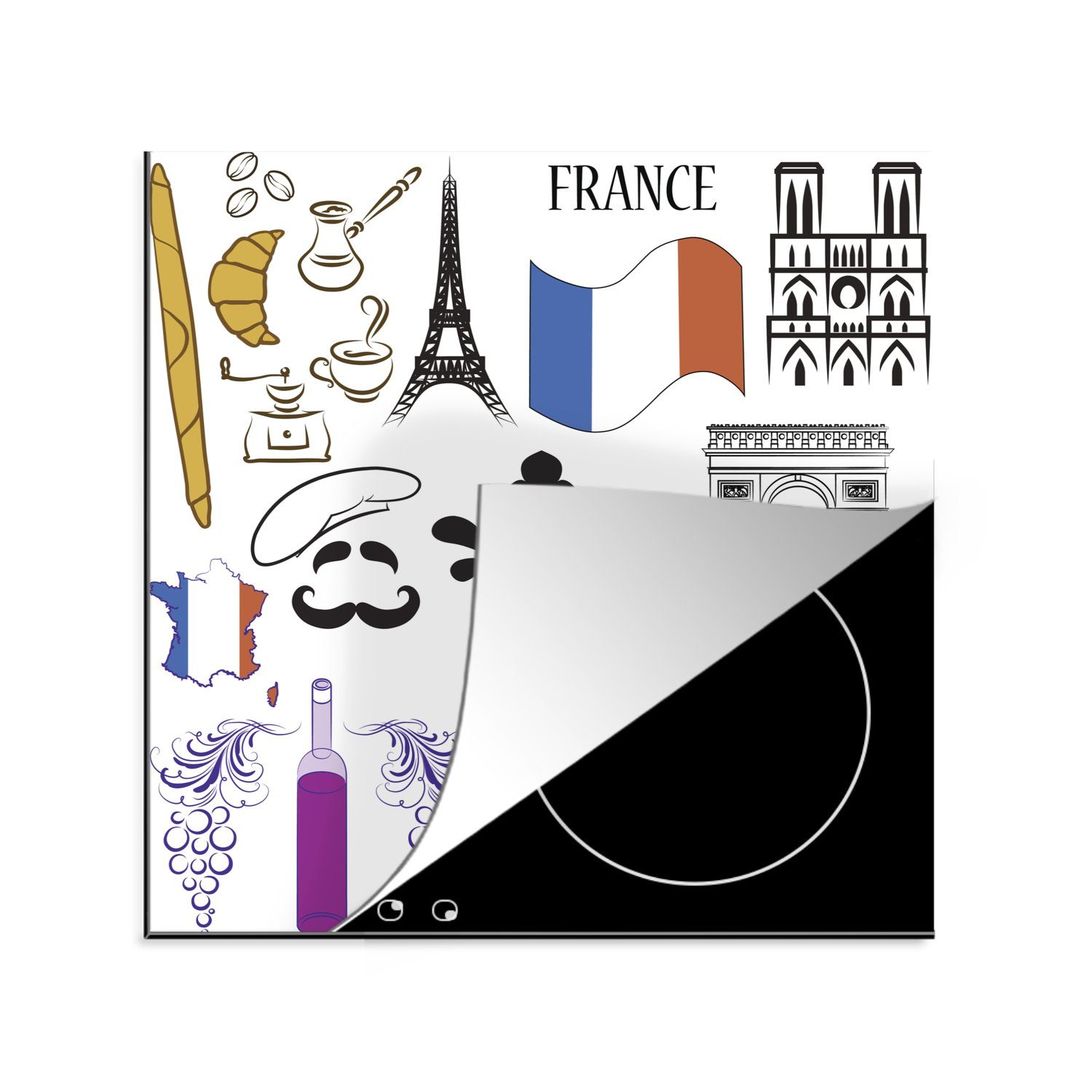 Frankreich, Essen MuchoWow - (1 Muster 78x78 Herdblende-/Abdeckplatte tlg), Architektur küche Vinyl, - cm, Arbeitsplatte - Ceranfeldabdeckung, für
