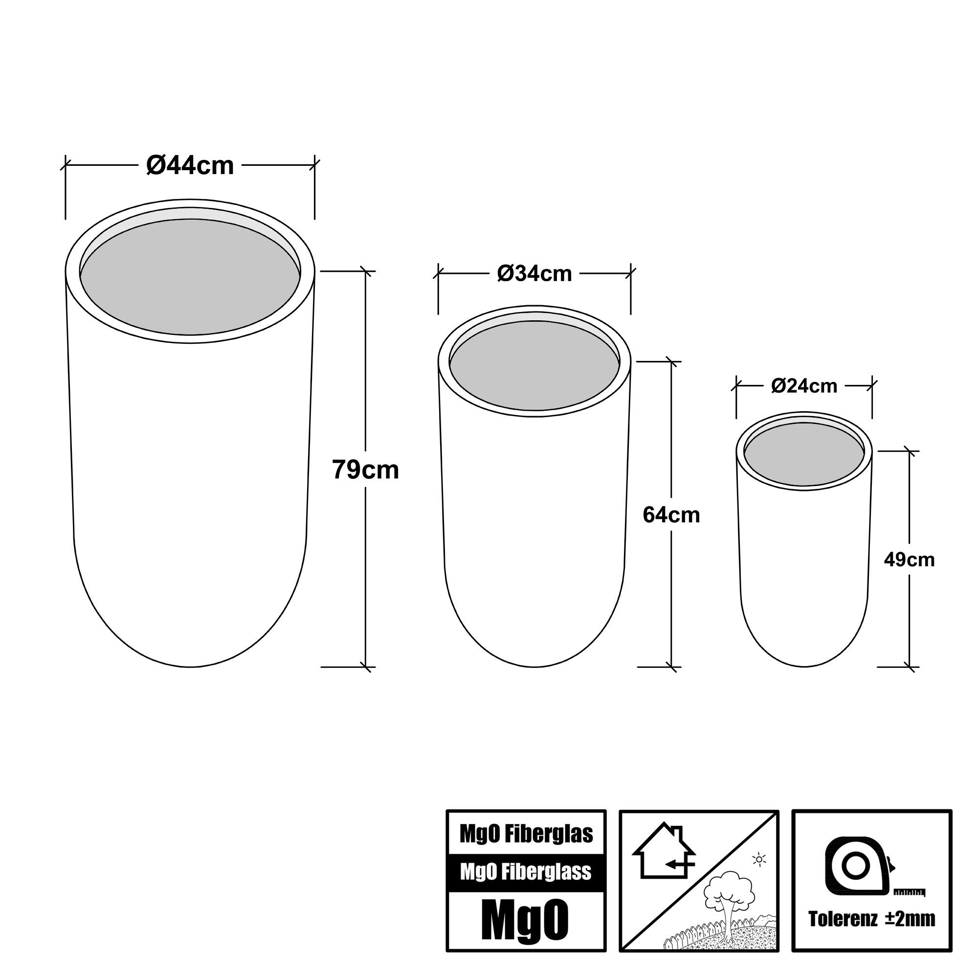 Köhko Pflanzkübel KÖHKO® Blumenkübel aus Fieberglas Pflanzkübel Rund Übertopf