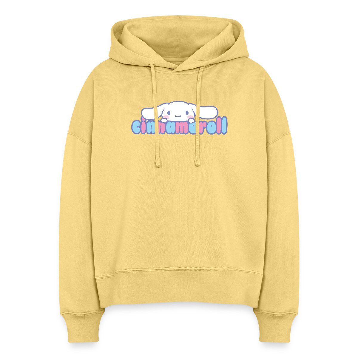 Spreadshirt Hoodie Cinnamoroll Guckt Über Schriftzug Frauen Boxy Organic Hoodie (1-tlg)
