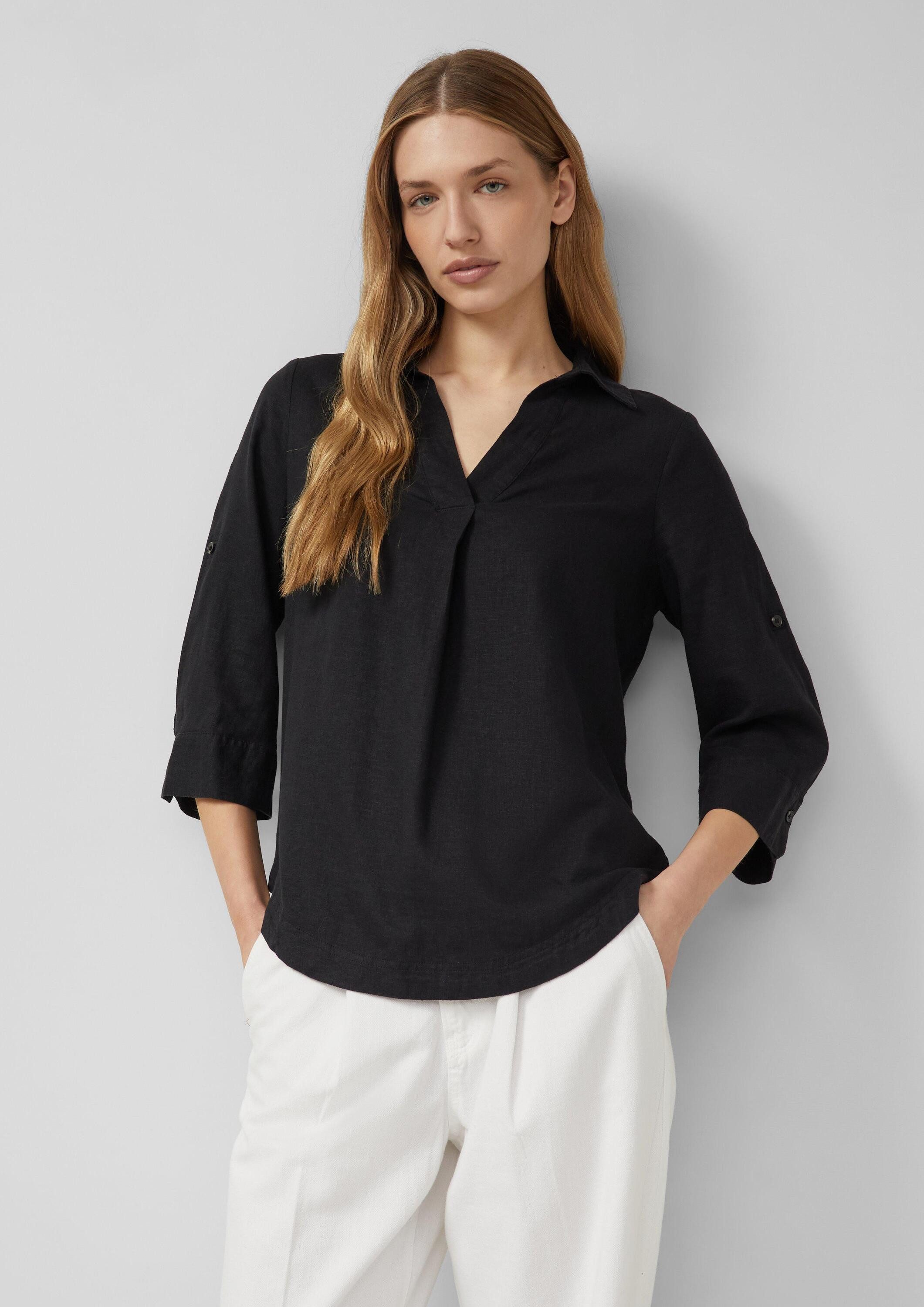 s.Oliver Kurzarmbluse Bluse Leinenmix-Bluse mit 3/4-Ärmeln und Turn-up