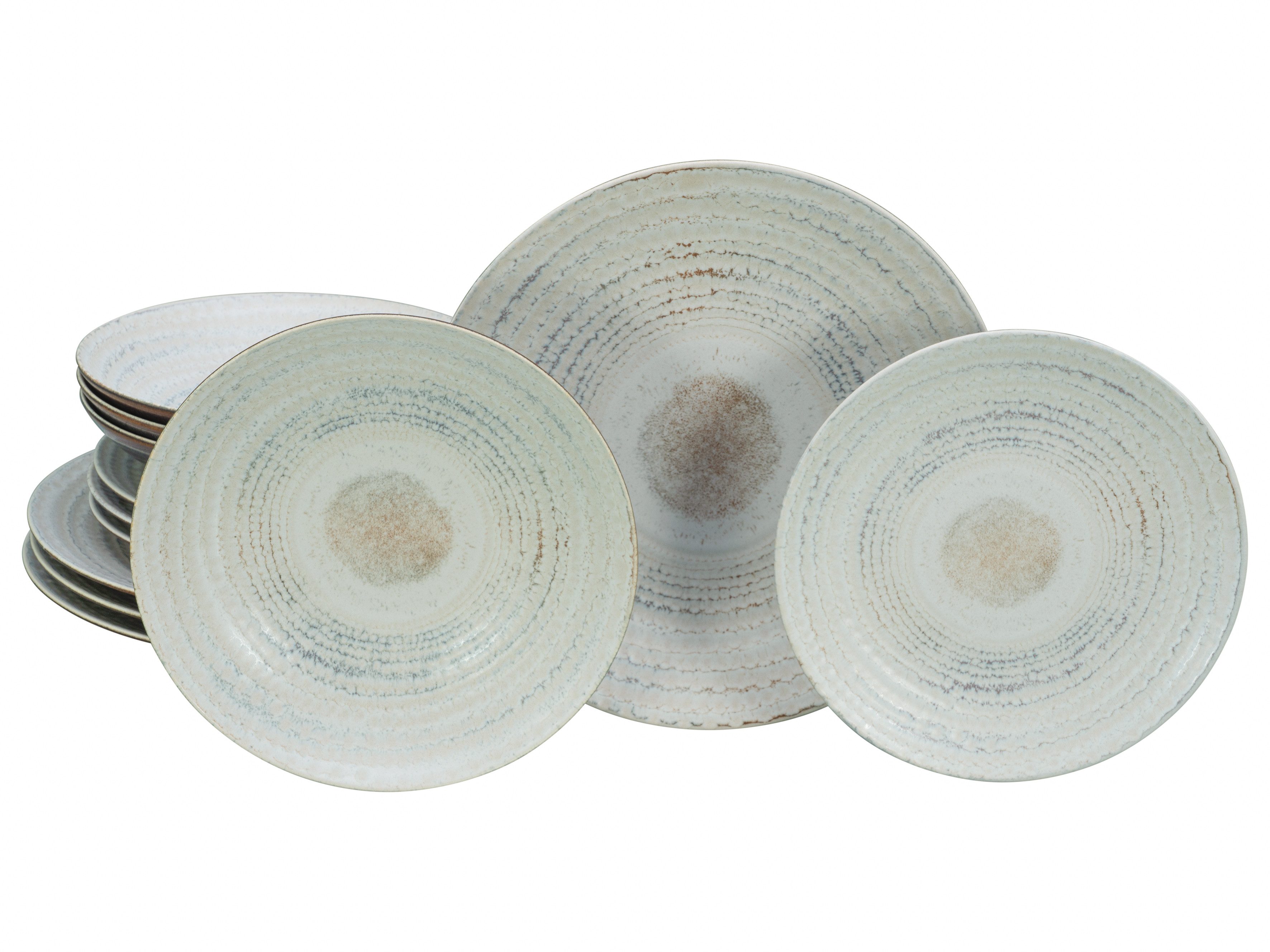 CreaTable Teller-Set Neapel, Service 12-tlg. (12-tlg), 4 Personen, Steinzeug, Teller Set, Edles Tellerset, Vulkanoptik