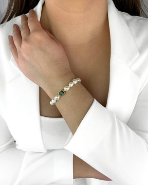 DANIEL CLIFFORD Perlenarmband 'Ellen' Damen Armband Perlen Silber 925 vergoldet 18k Gold (inkl. Schmuckbox), Süßwasserzucht & Zirkonia Kristall grün, Knebel-Verschluss