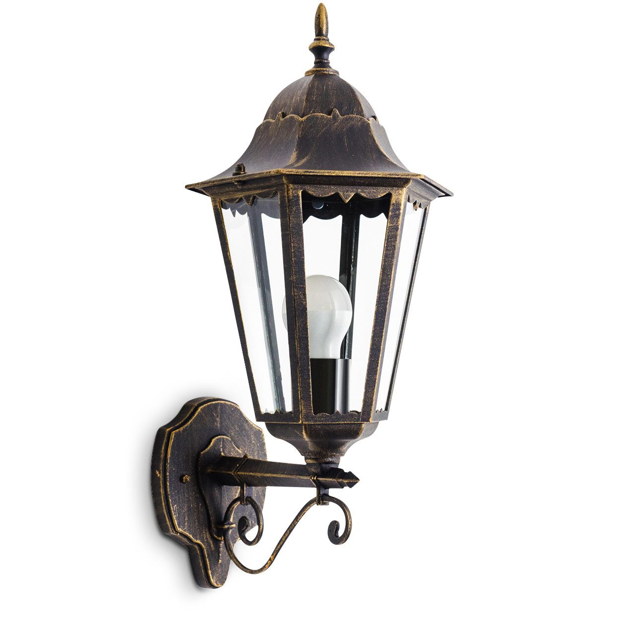 hofstein Außen-Wandleuchte »Viano« Außenwandlampe, Aluguss Braun/Gold, Milchglas-Scheiben, ohne Leuchtmittel, m. E27, Außenleuchte aufwärts